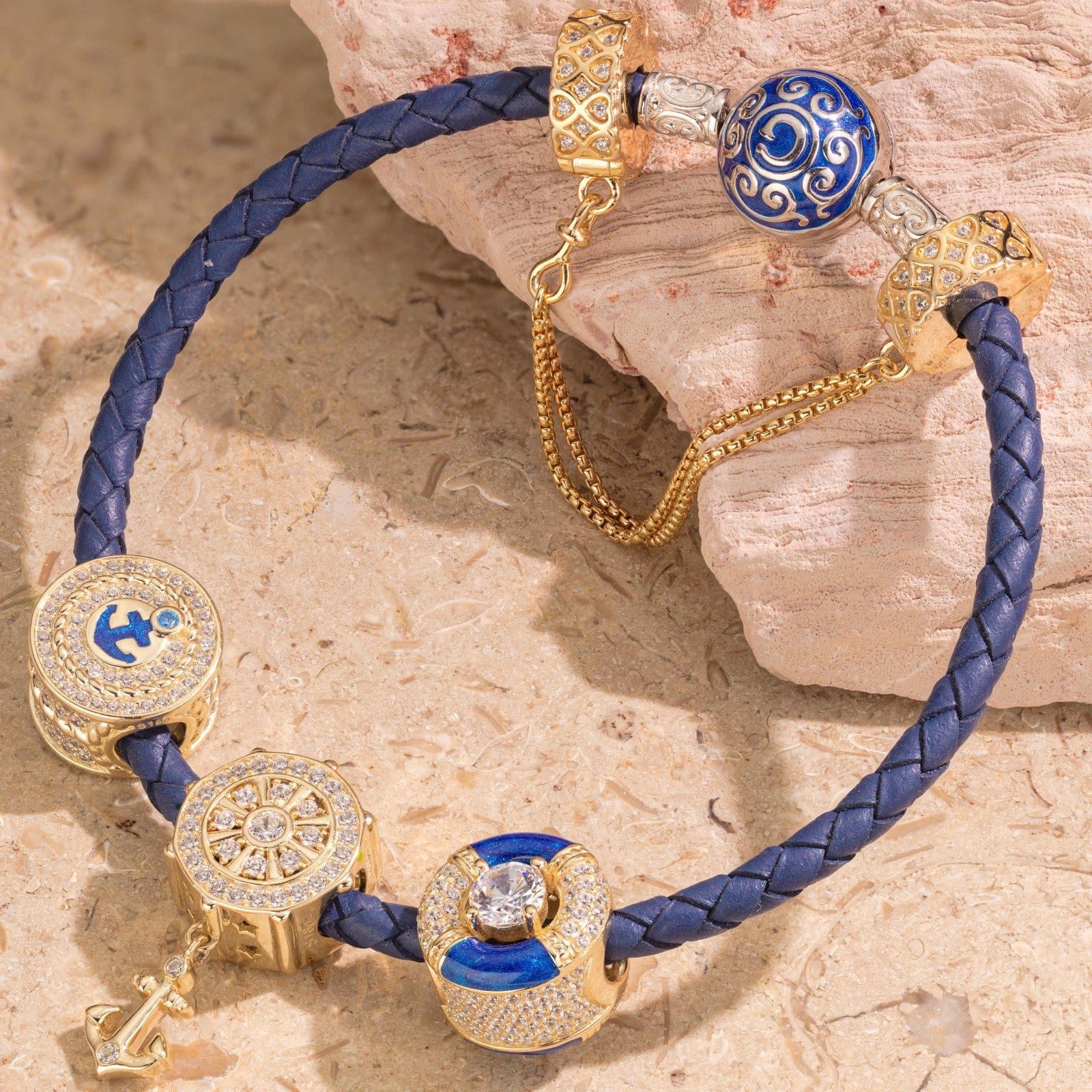 Sterling Silver Captivating Sailing Charms Bracelet Set With Enamel In Two-Tone Plating (Includes bracelet and all charms shown) - Image 2