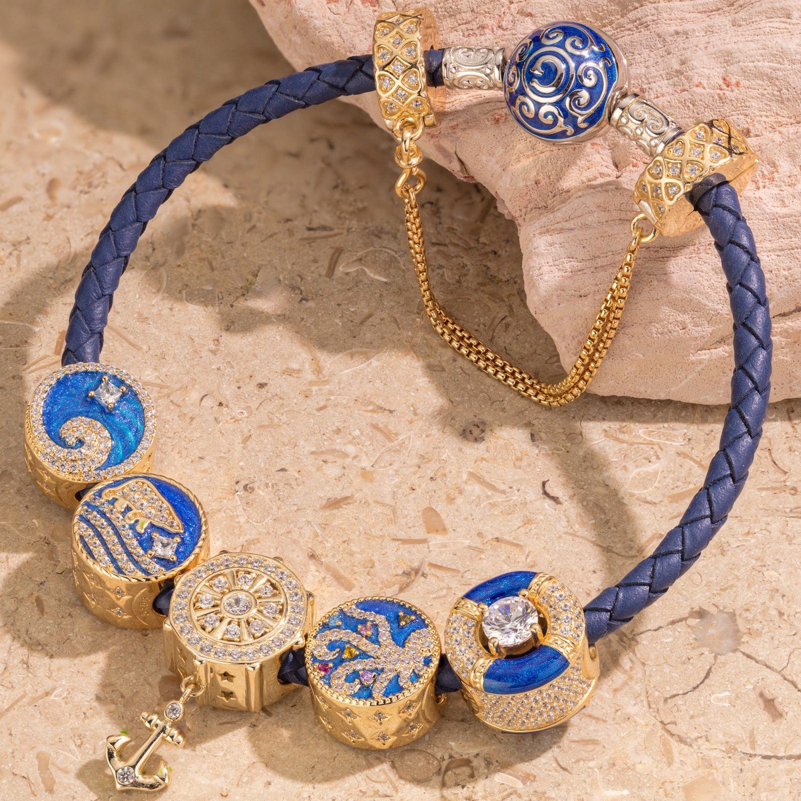 Sterling Silver Colorful Underwater World Charms Bracelet Set With Enamel In Two-Tone Plating (Includes bracelet and all charms shown) - Image 2