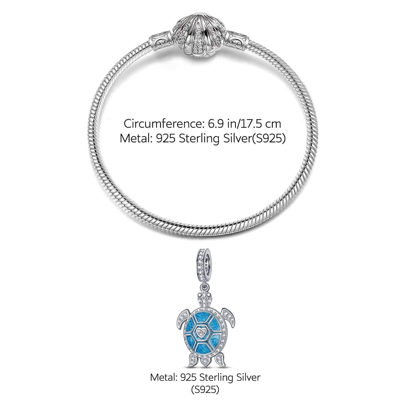 Sterling Silver Roaming Turtles Charms Bracelet Set With Enamel In White Gold Plated (Includes bracelet and all charms shown) - Image 3