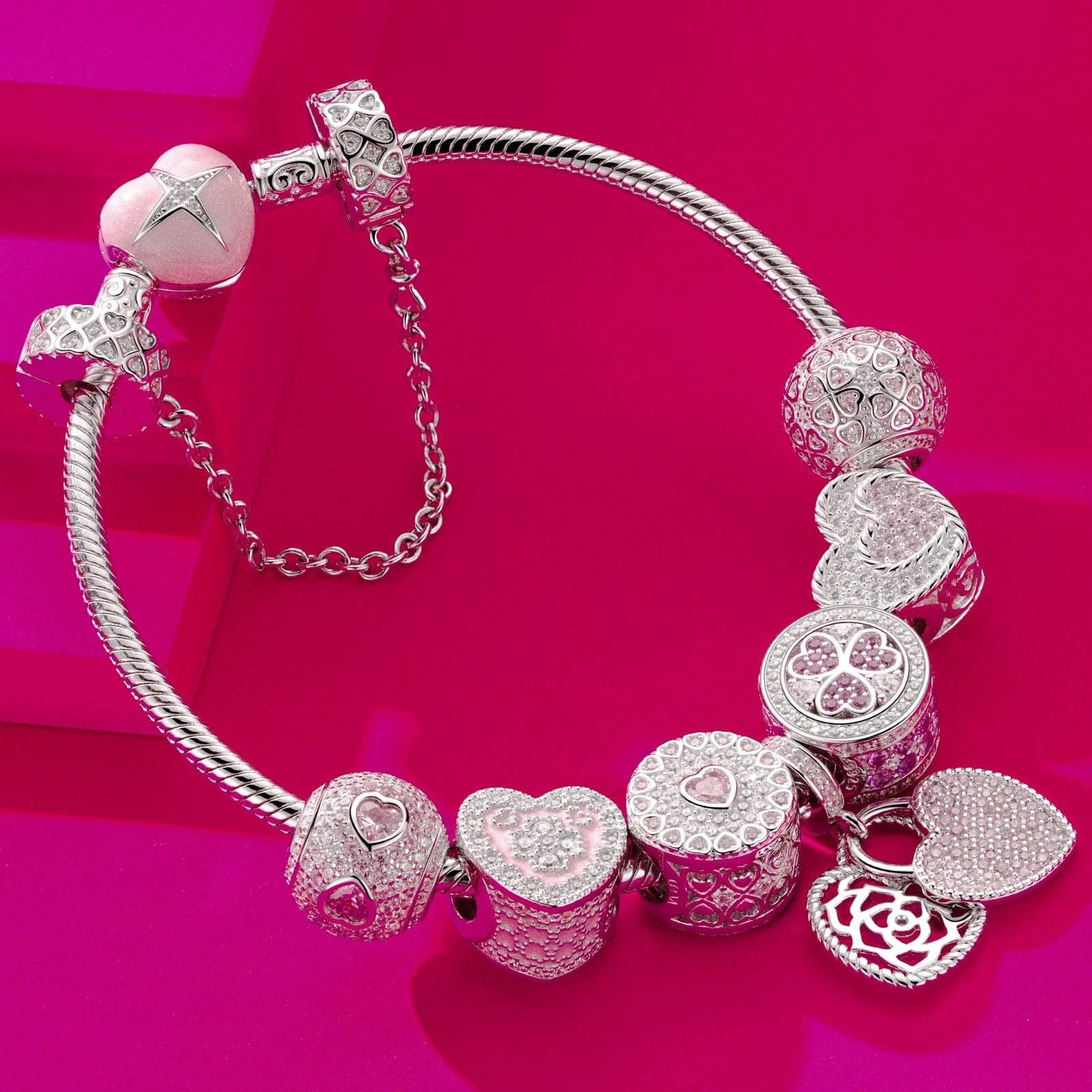 Sterling Silver Secretly Love Charms Bracelet Set With Enamel In White Gold Plated (Includes bracelet and all charms shown) - Image 3