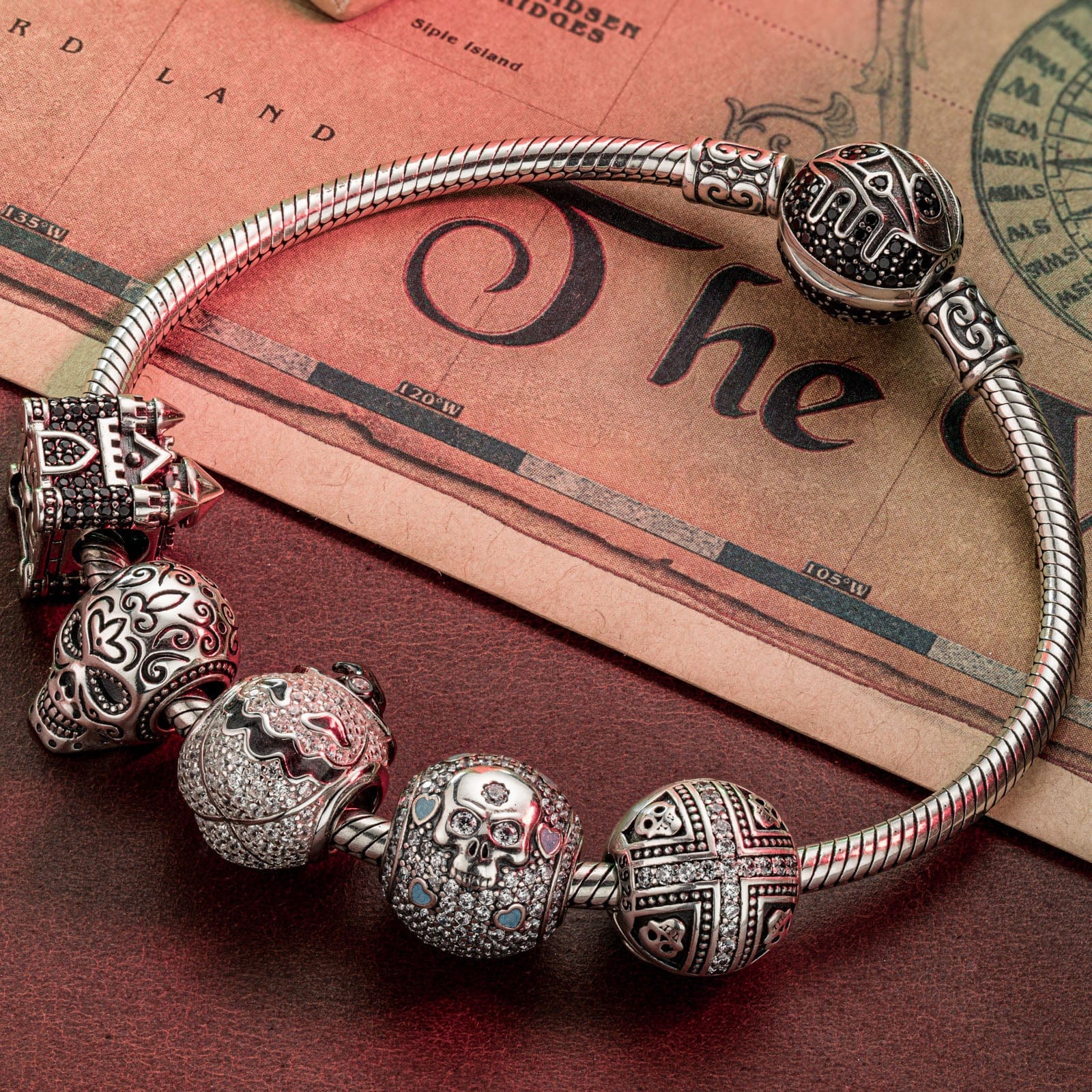Sterling Silver Halloween Castle Charms Bracelet Set With Enamel In White Gold Plated (Includes bracelet and all charms shown) - Image 4