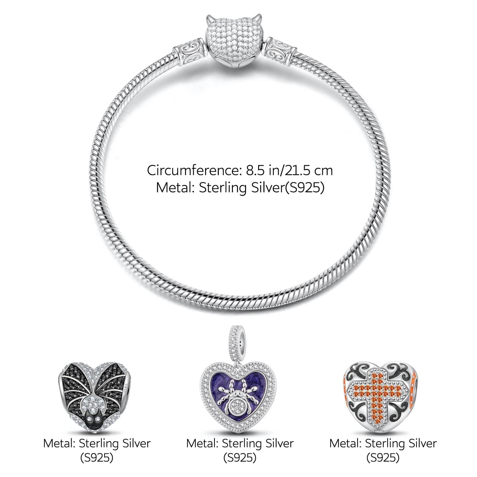 Sterling Silver Evil's Entrapment Charms Bracelet Set With Enamel In White Gold Plated (Includes bracelet and all charms shown) - Image 2