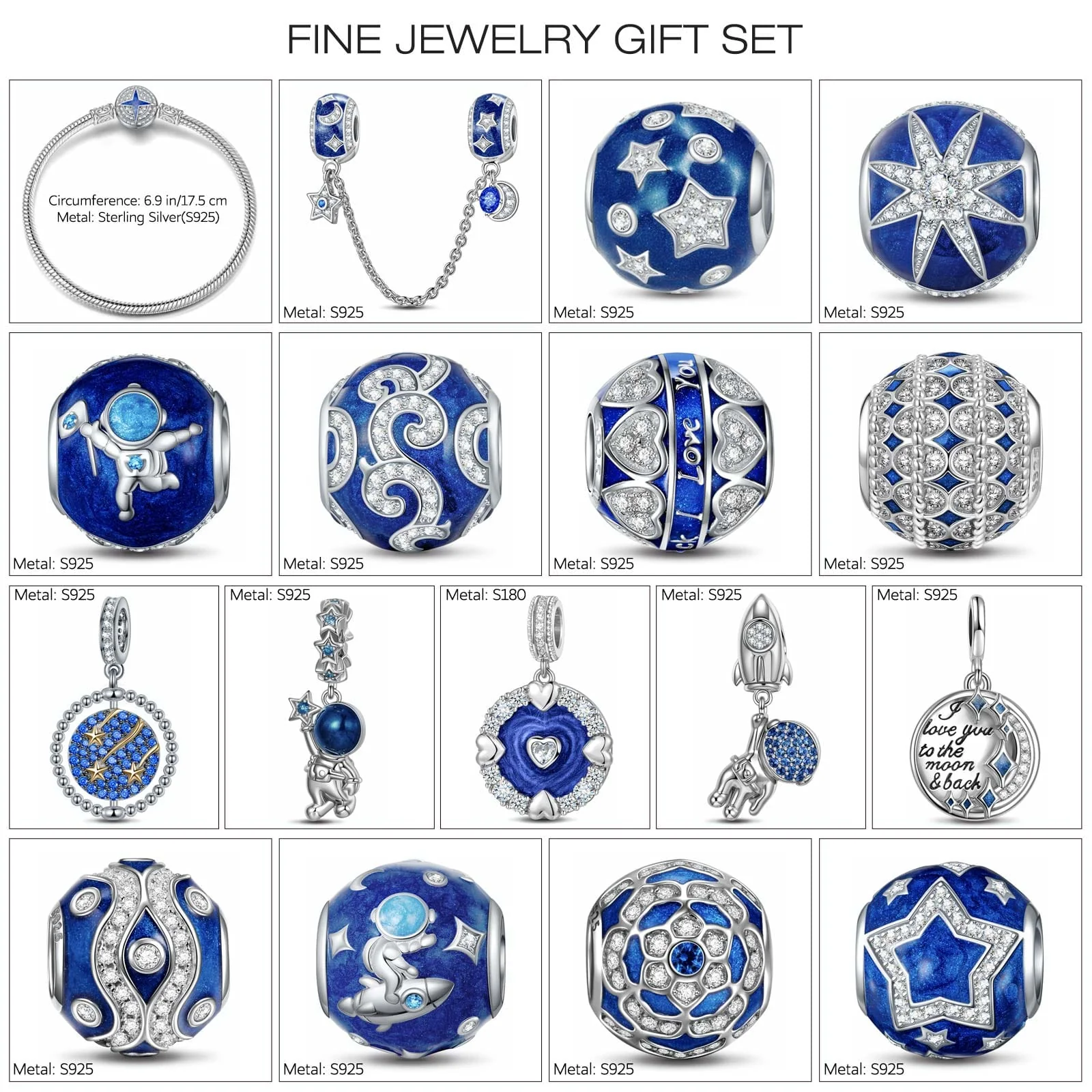 Sterling Silver Keep Exploring to the Space Charms Bracelet Set With Enamel In White Gold Plated (Includes bracelet and all charms shown) - Image 3