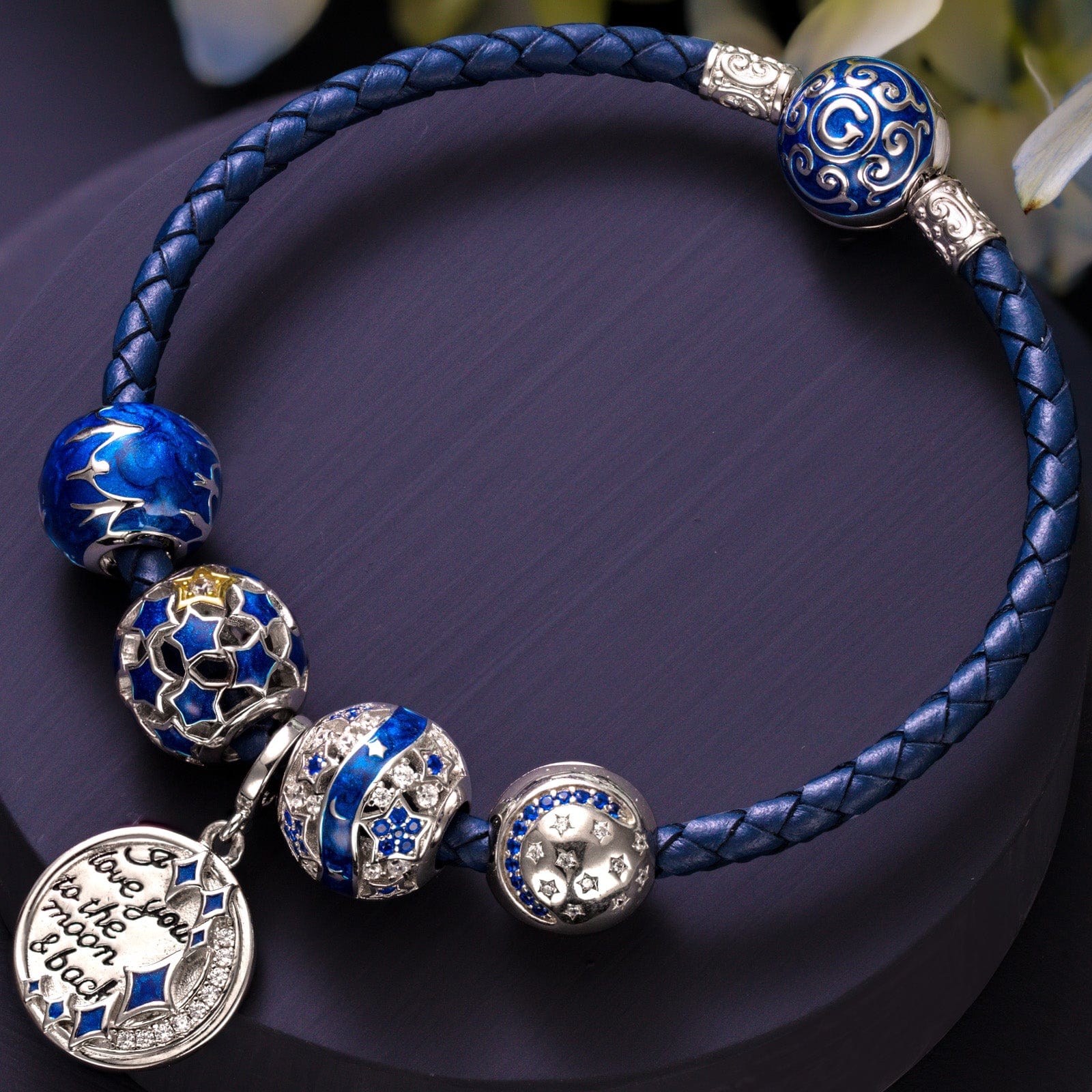 Sterling Silver My Blue Sky Charms Bracelet Set With Enamel In White Gold Plated (Includes bracelet and all charms shown) - Image 2