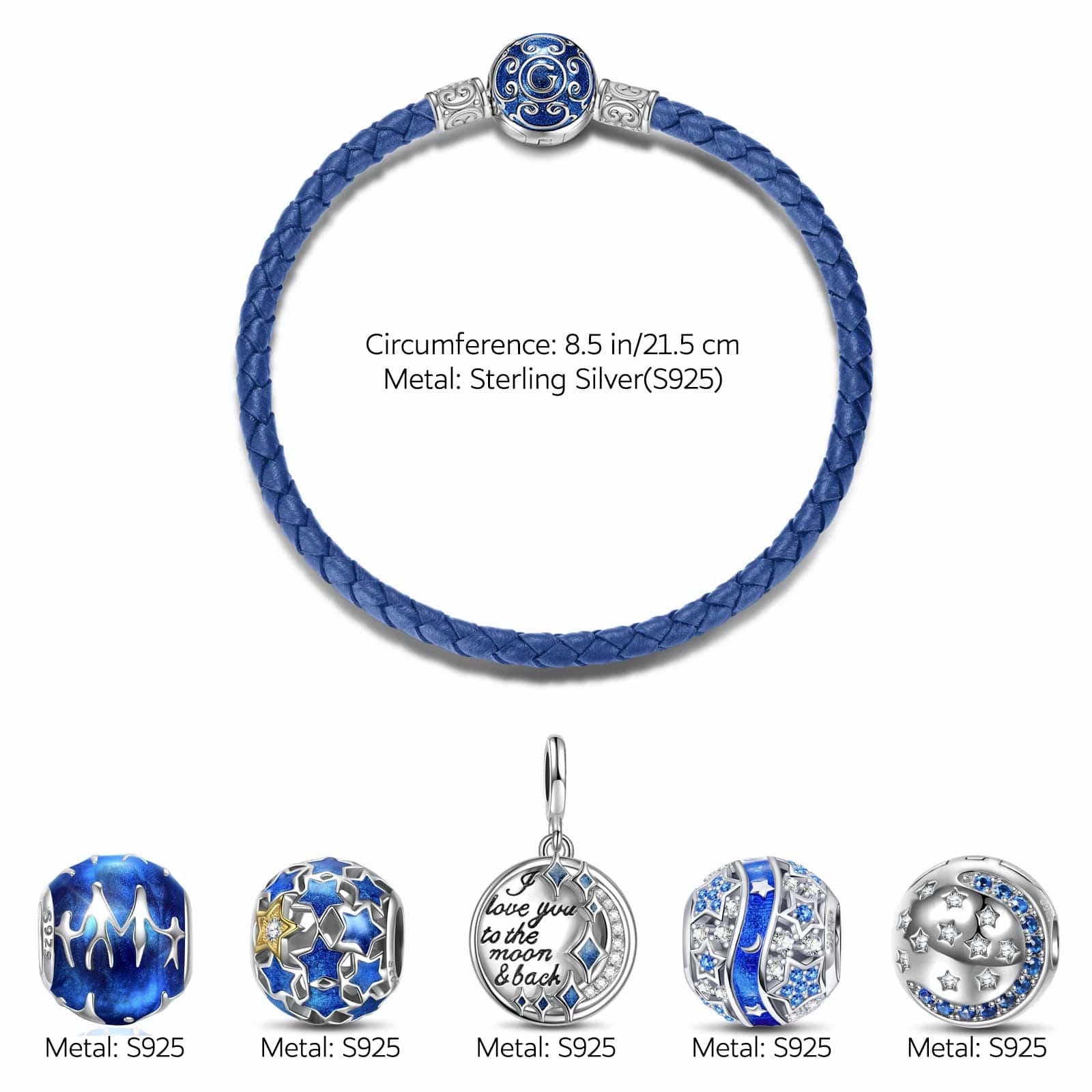 Sterling Silver My Blue Sky Charms Bracelet Set With Enamel In White Gold Plated (Includes bracelet and all charms shown) - Image 3