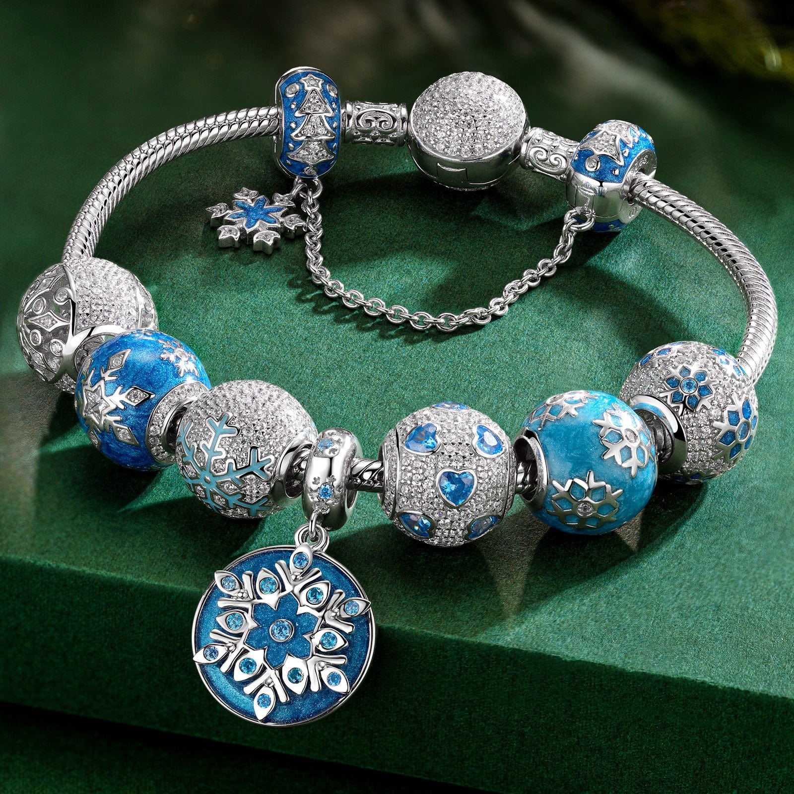 Sterling Silver Snowflake Symphony Charms Bracelet Set With Enamel In White Gold Plated (Includes bracelet and all charms shown) - Image 2