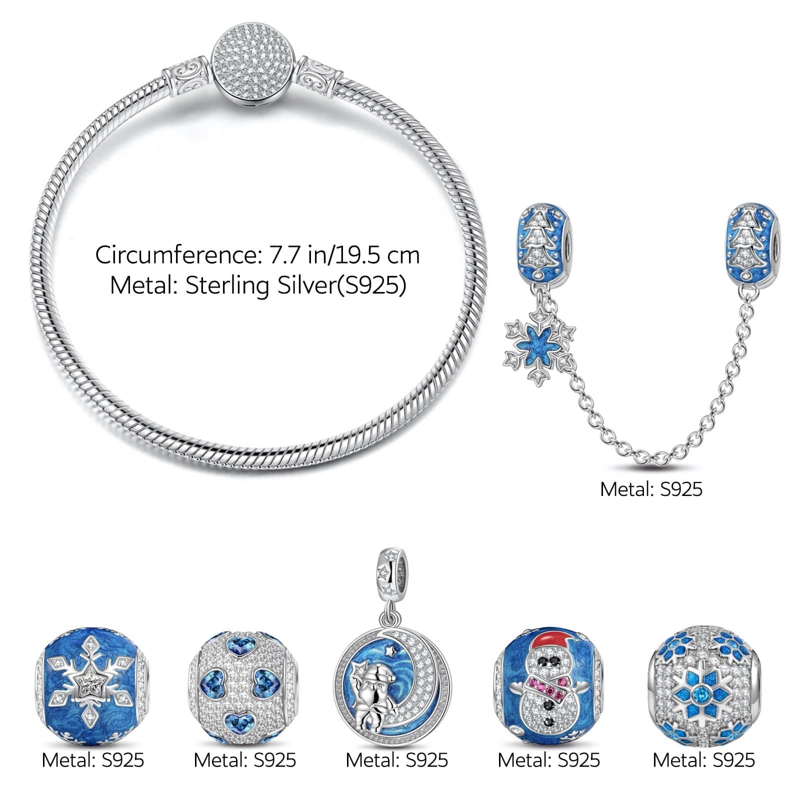 Sterling Silver Frozen Enchantment Charms Bracelet Set With Enamel In White Gold Plated (Includes bracelet and all charms shown) - Image 3