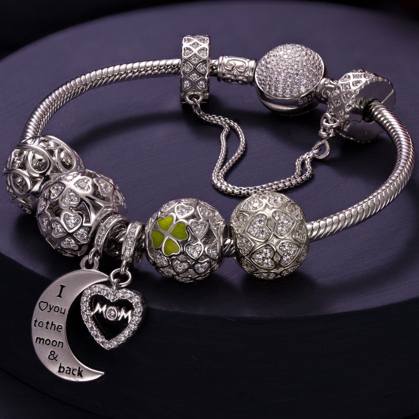 Sterling Silver Love and Luck Charms Bracelet Set With Enamel In White Gold Plated (Includes bracelet and all charms shown) - Image 2