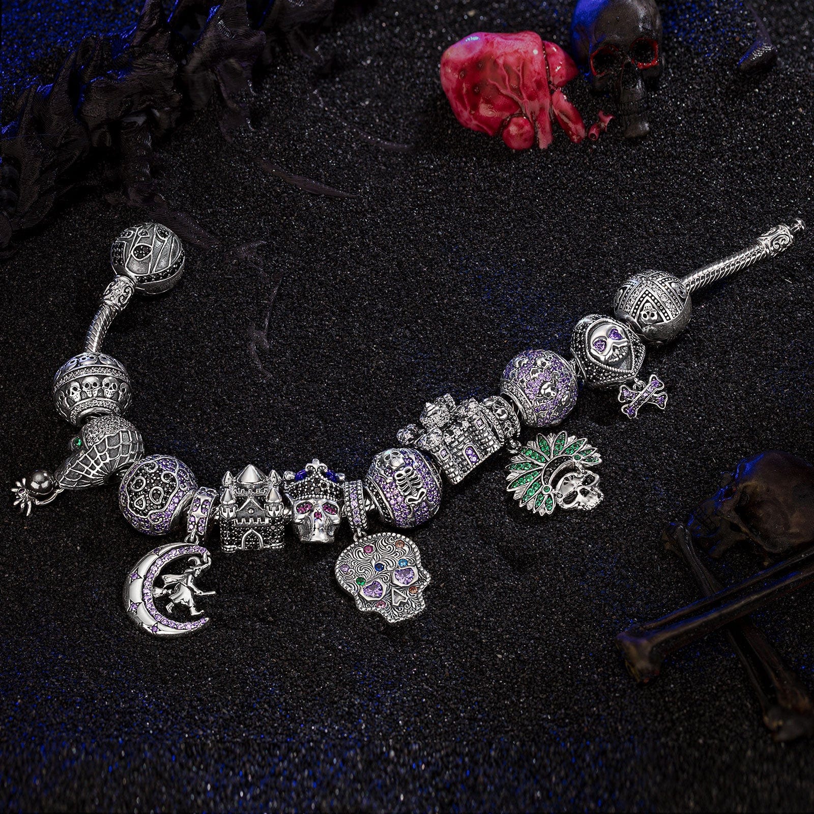 Sterling Silver Ghostly Darkness Charms Bracelet Set In Blackened 925 Sterling silver Plated (Includes bracelet and all charms shown) - Image 5