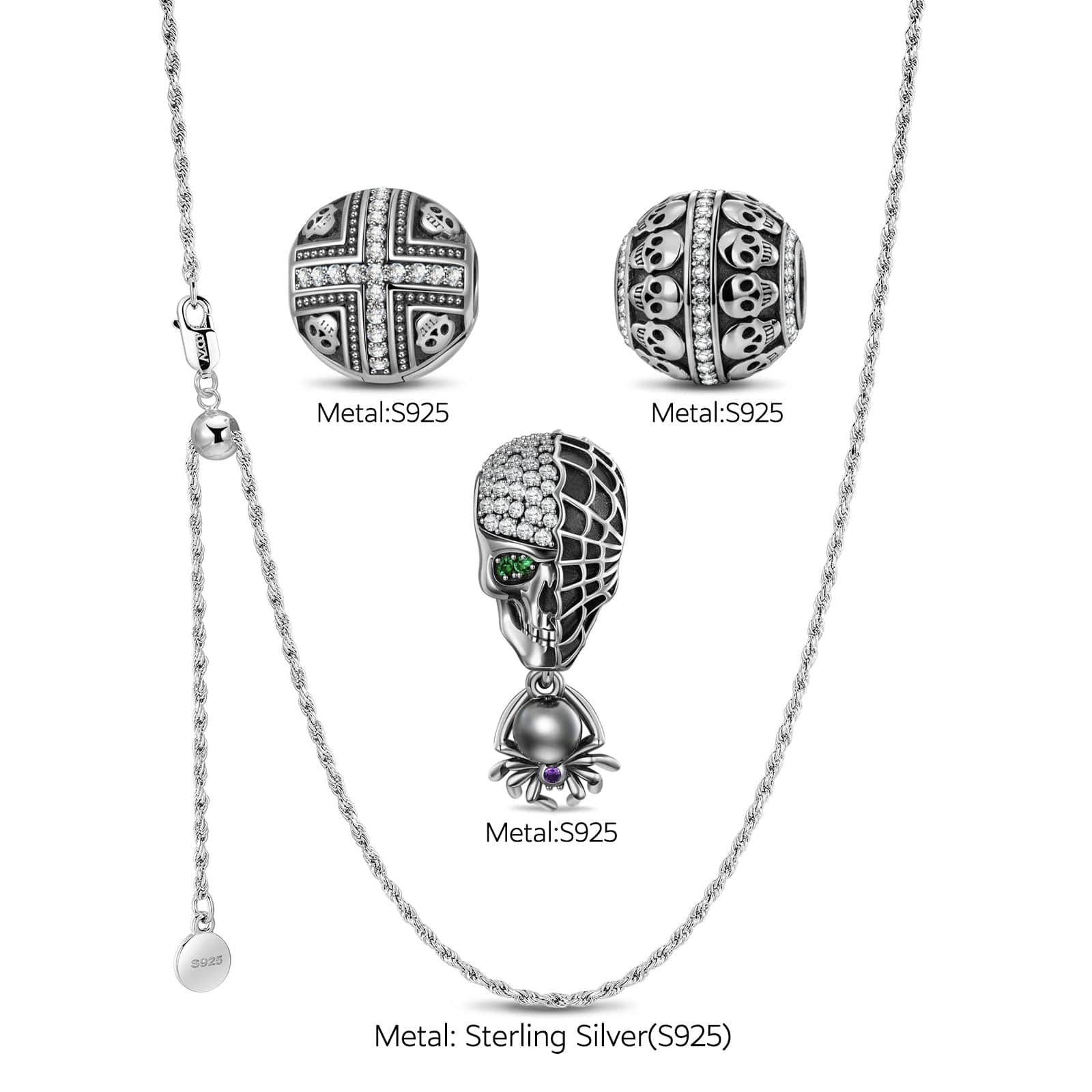 Sterling Silver Spectral Shine Charms Necklace Set With Enamel In White Gold Plated - Image 2