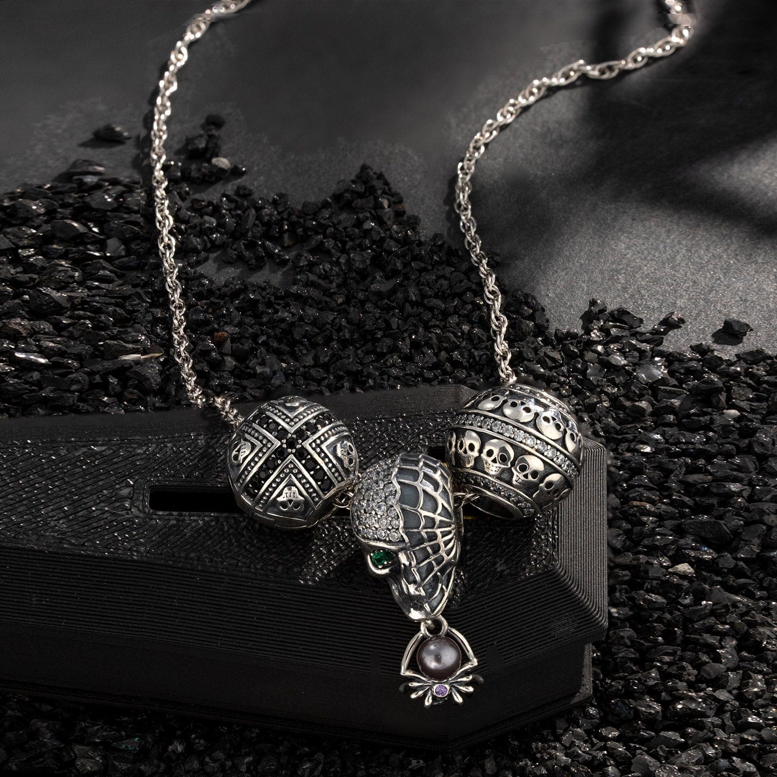 Sterling Silver Spectral Shine Charms Necklace Set With Enamel In White Gold Plated - Image 3