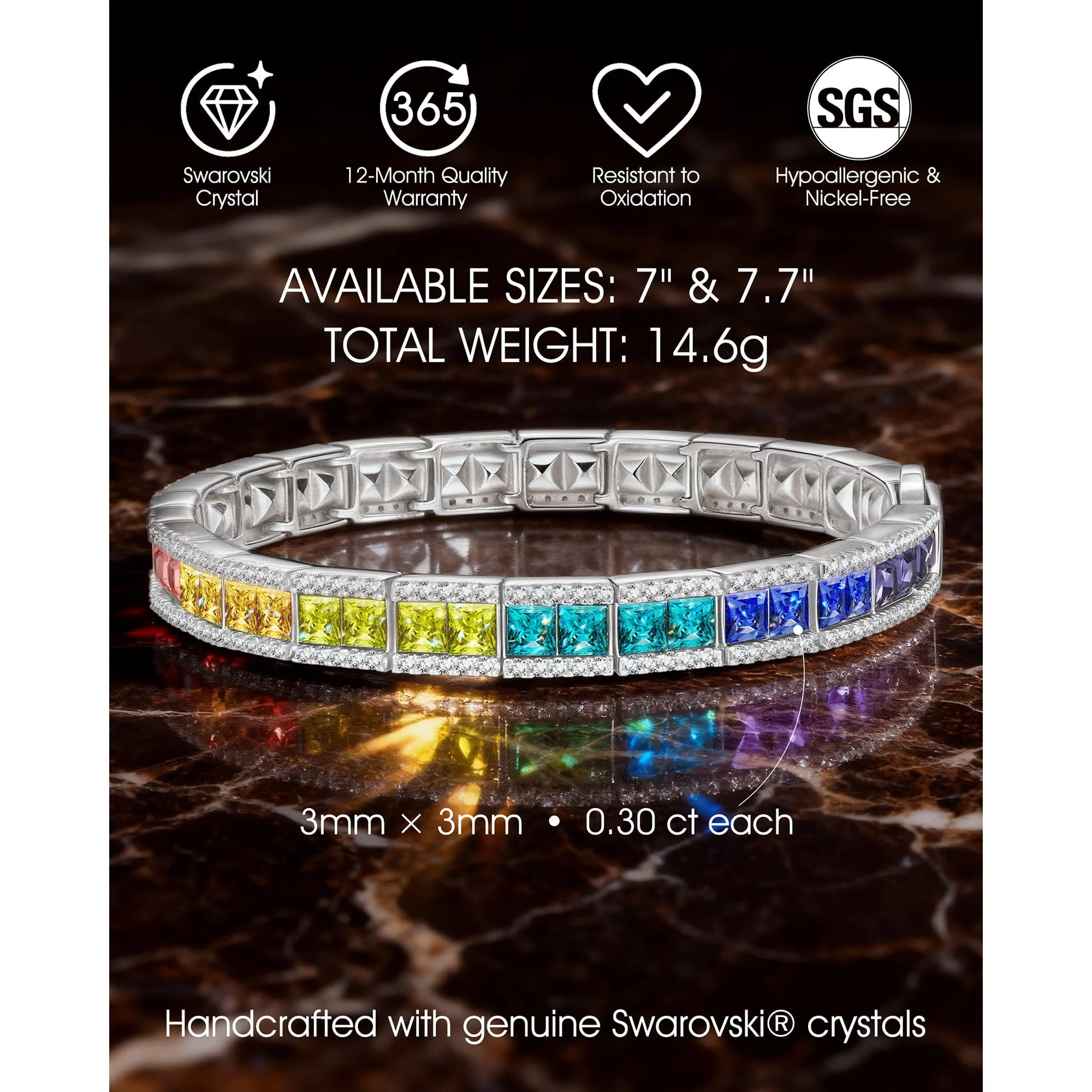 Rainbow Bridge Lumière Tennis Bracelet — Handcrafted with Swarovski® Crystals, White Gold Plated - Image 4