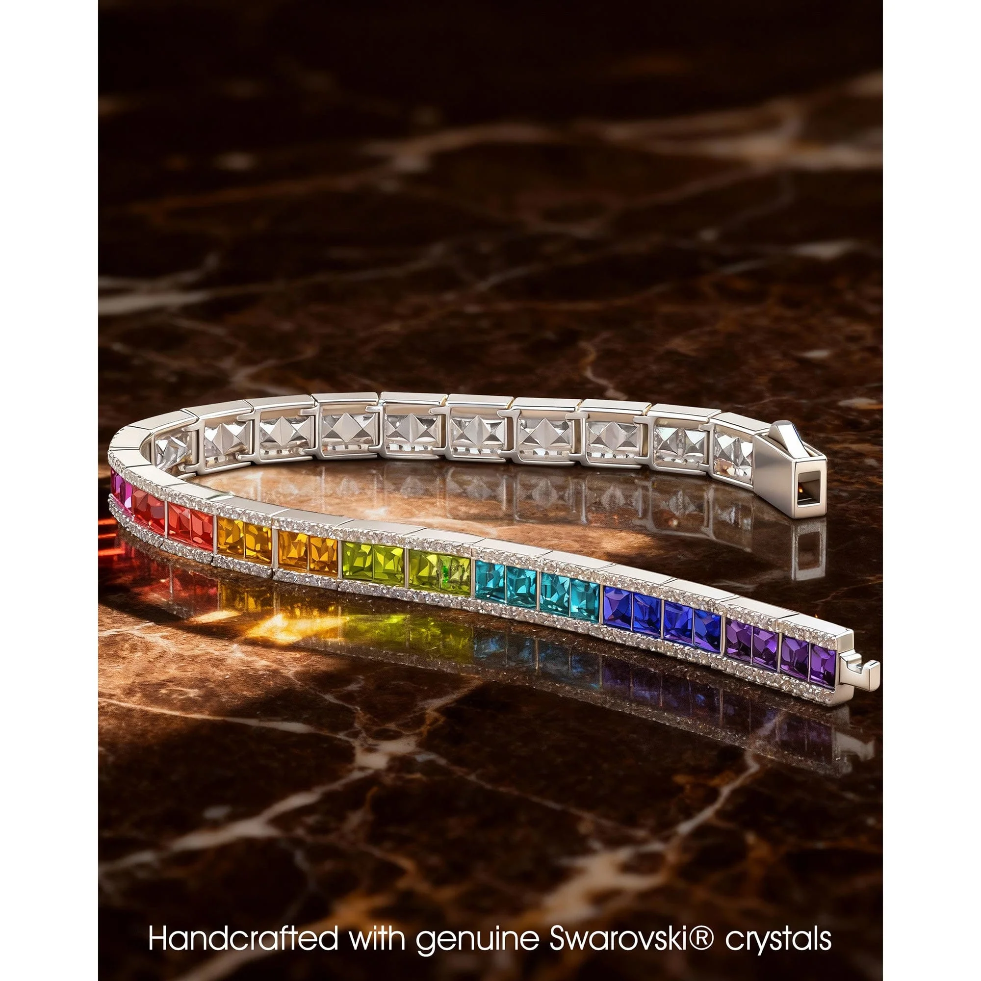 Rainbow Bridge Lumière Tennis Bracelet — Handcrafted with Swarovski® Crystals, White Gold Plated - Image 5