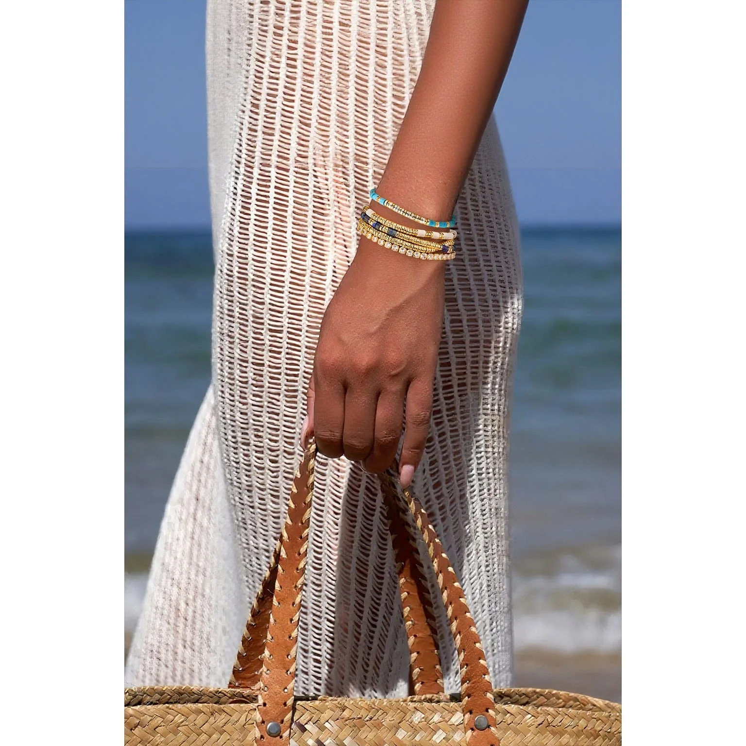 Boundless Loops Handcrafted Bracelet in Natural White Howlite with Tarnish-Resistant Silver Base & 14K Gold Finish - Image 3