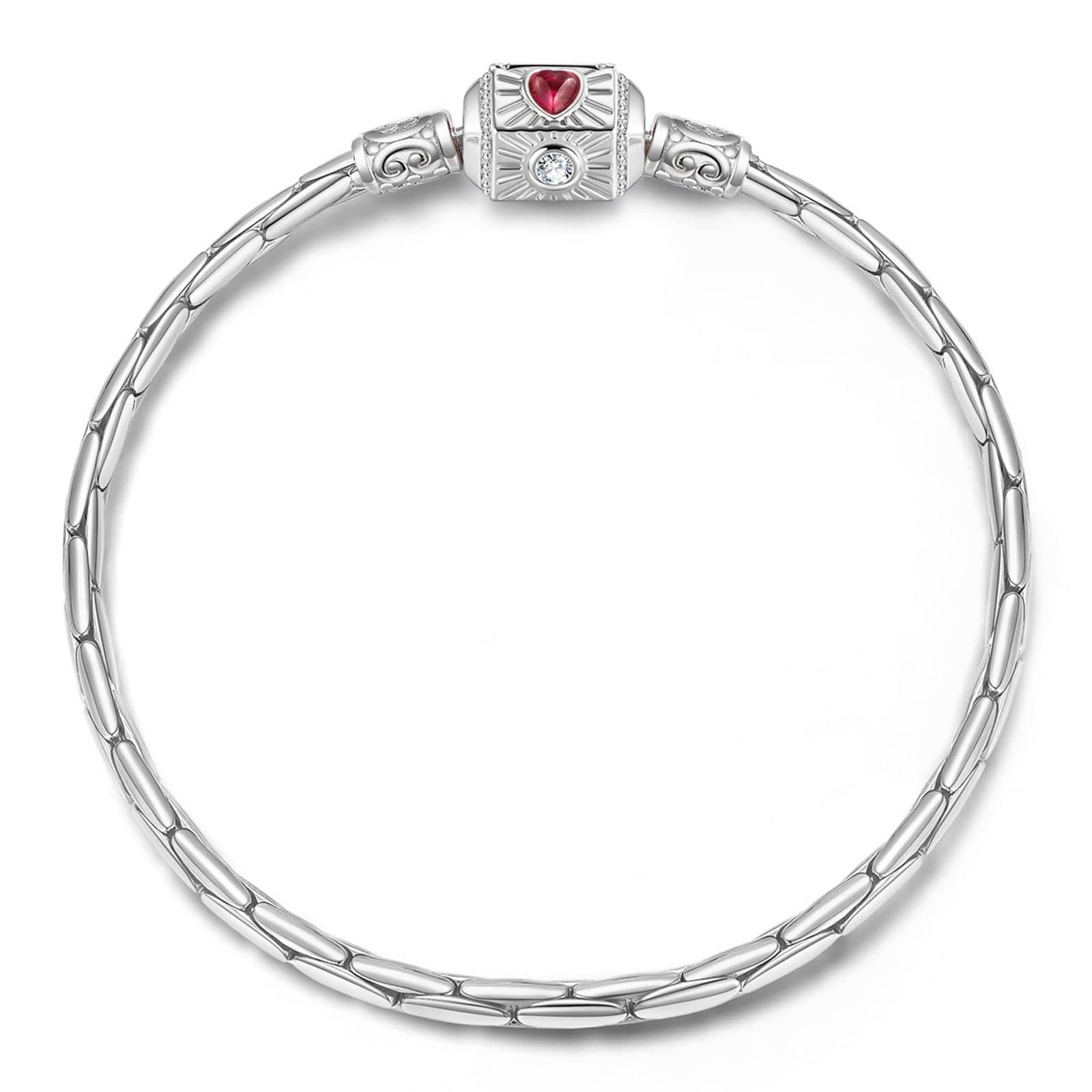 Sterling Silver Joyful Bloom Radiance Bamboo Chain Bracelet With Enamel In White Gold Plated