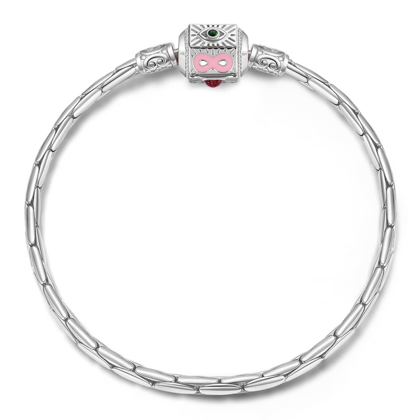 Sterling Silver Joyful Bloom Radiance Bamboo Chain Bracelet With Enamel In White Gold Plated - Image 2
