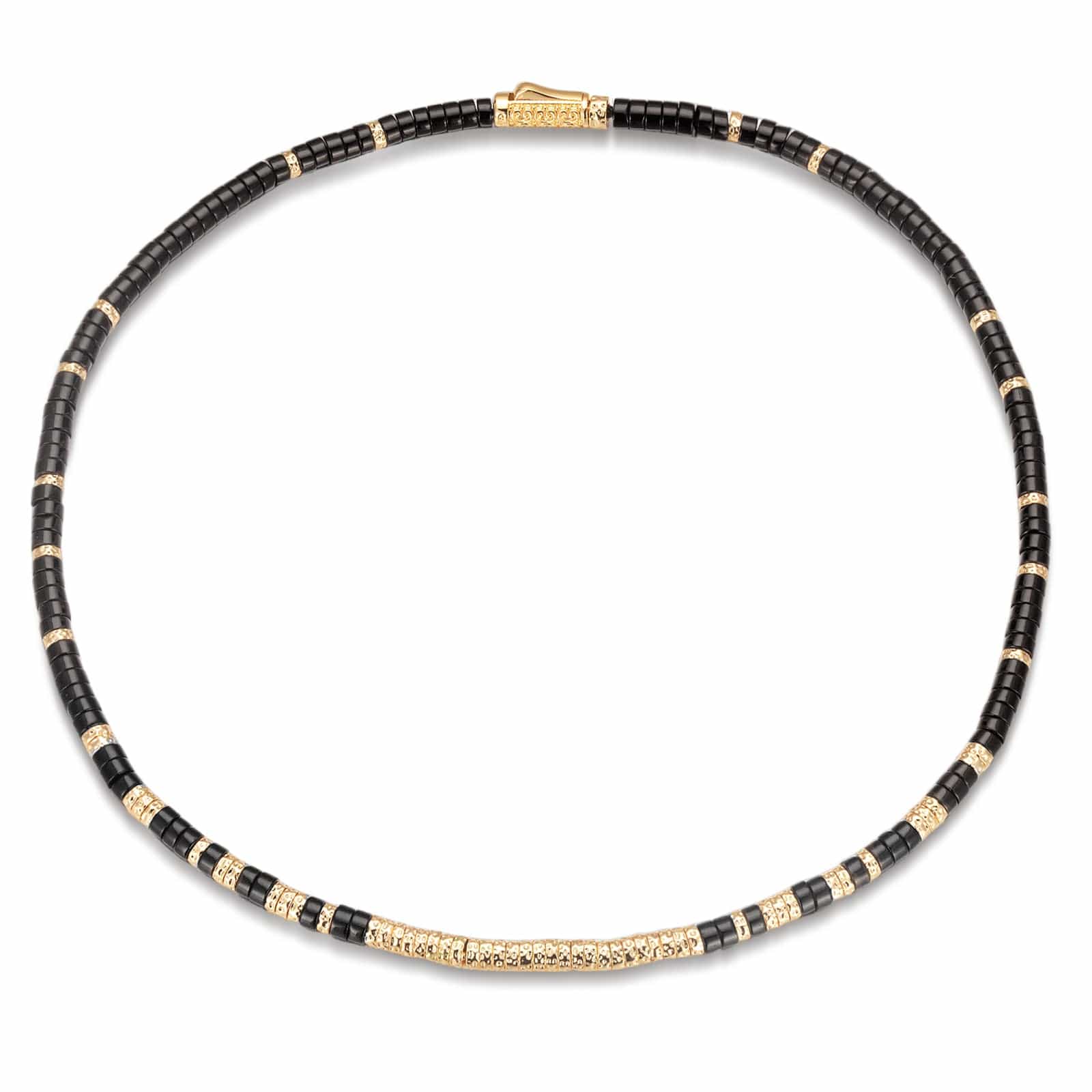 Boundless Loops Handcrafted Necklace in Natural Black Onyx, Set in Tarnish-Resistant Silver with 14K Gold Finish