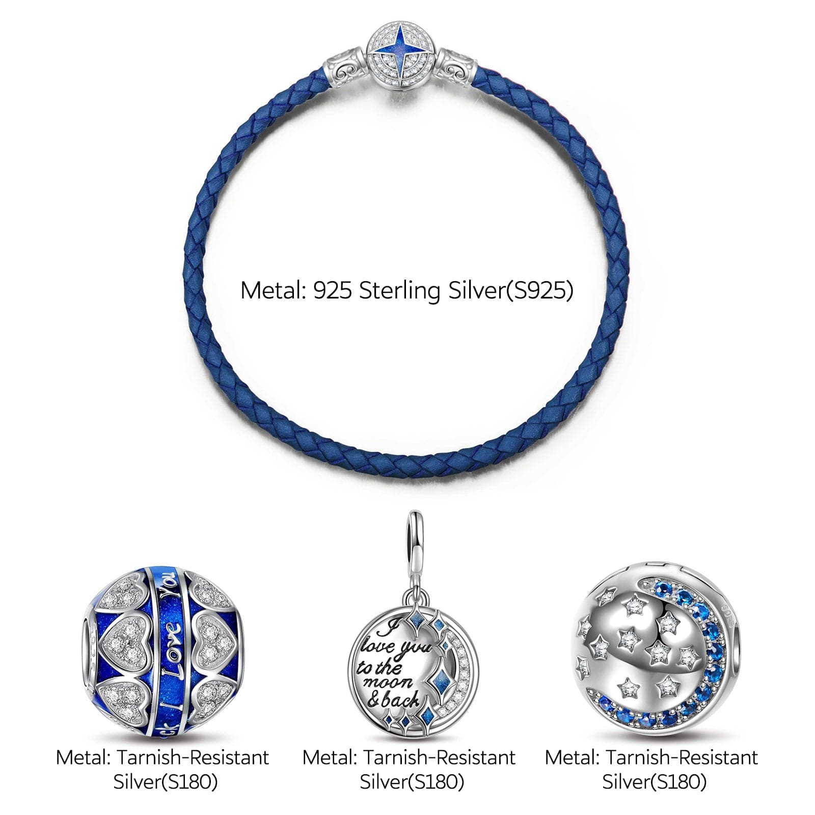 Sterling Silver Romantic Love Promise Charms Bracelet Set With Enamel In White Gold Plated (Includes bracelet and all charms shown) - Image 2