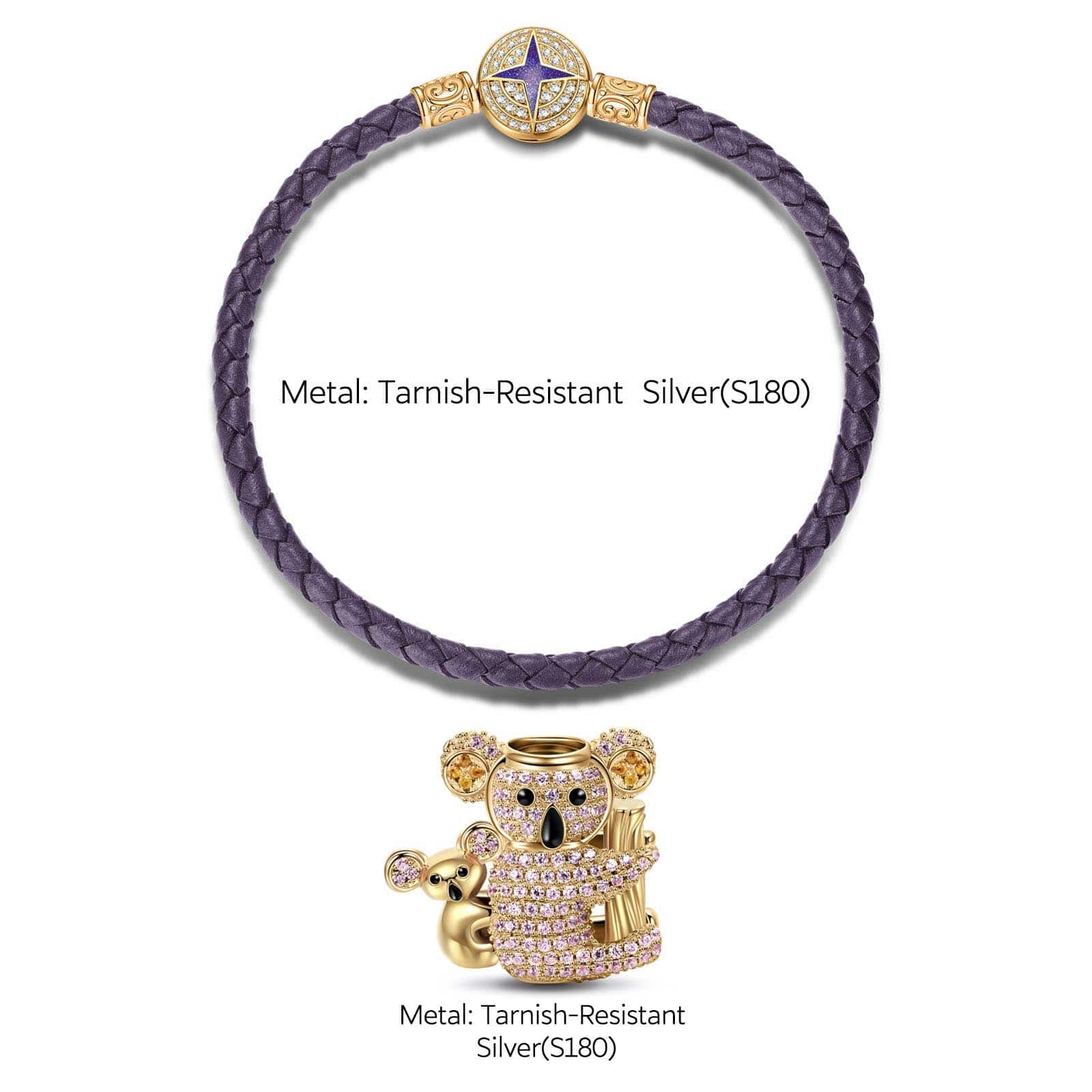 Cute Koala Tarnish-resistant Silver Charms Bracelet Set With Enamel In 14K Gold Plated (Includes bracelet and all charms shown) - Image 2