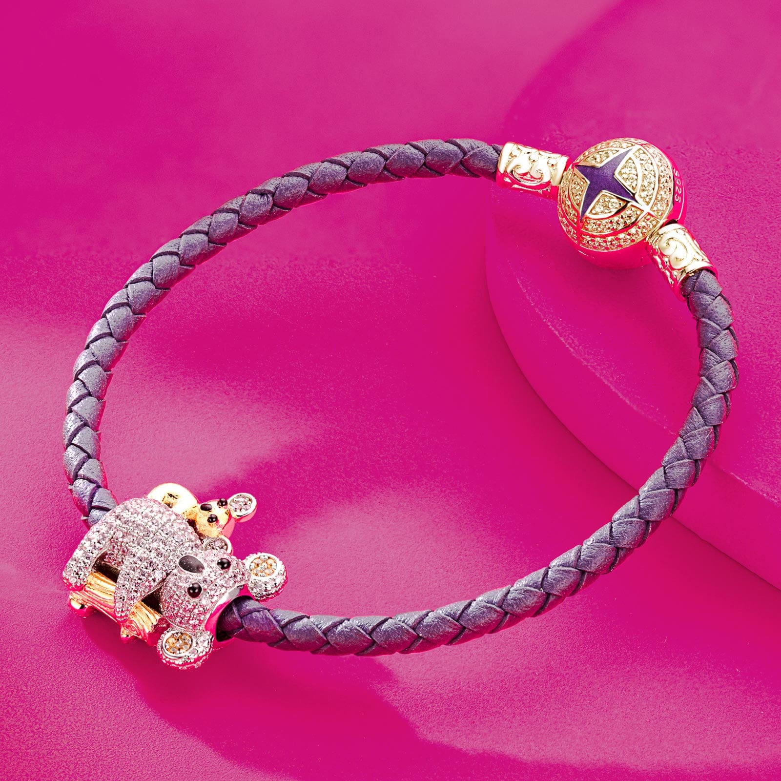 Tarnish-resistant Silver Charms Bracelet Set With Sterling Silver Cute Koala With Enamel In White Gold Plated (Includes bracelet and all charms shown) - Image 3