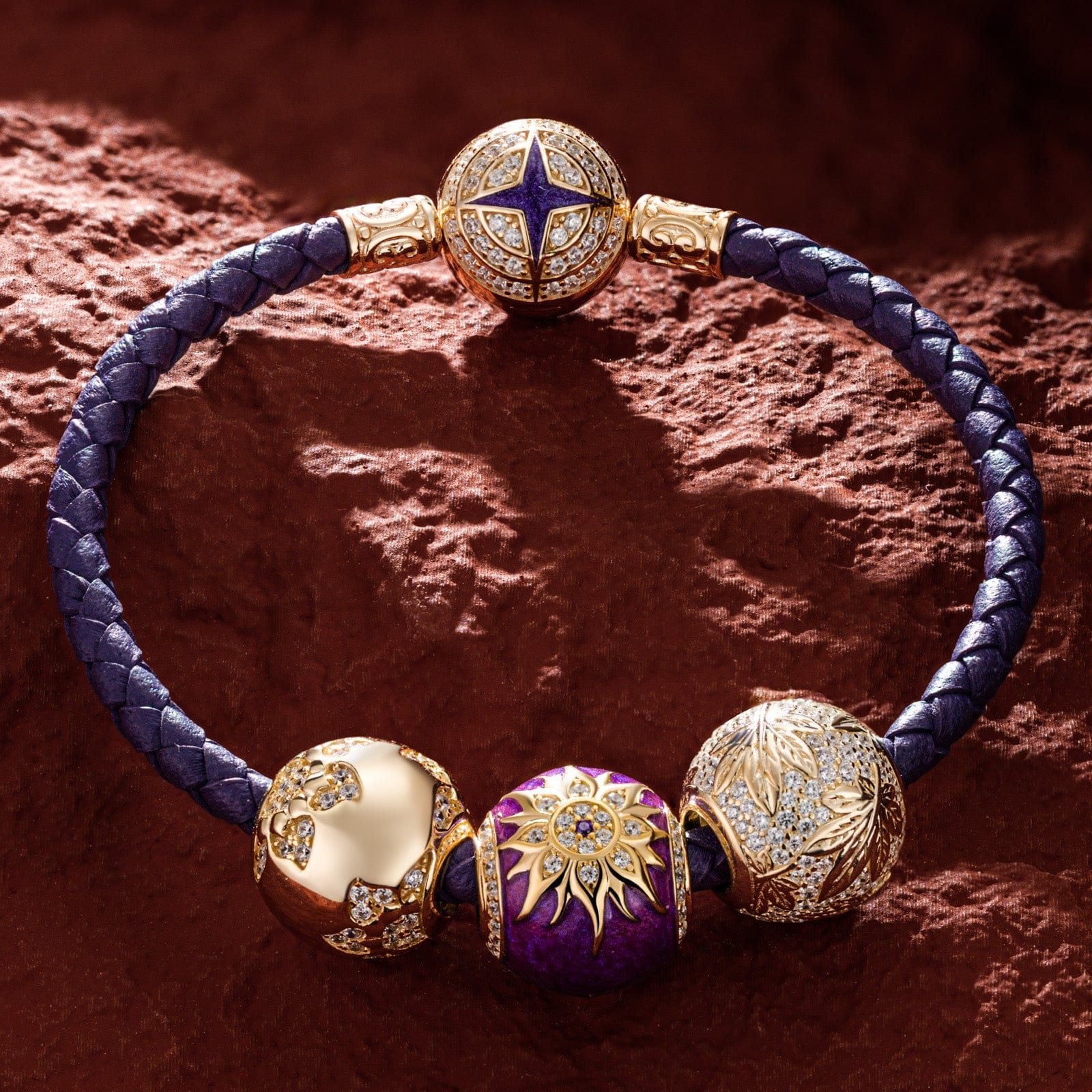Blooming Mulberry Purple Tarnish-resistant Silver Charms Bracelet Set With Enamel In 14K Gold Plated (Includes bracelet and all charms shown) - Image 3