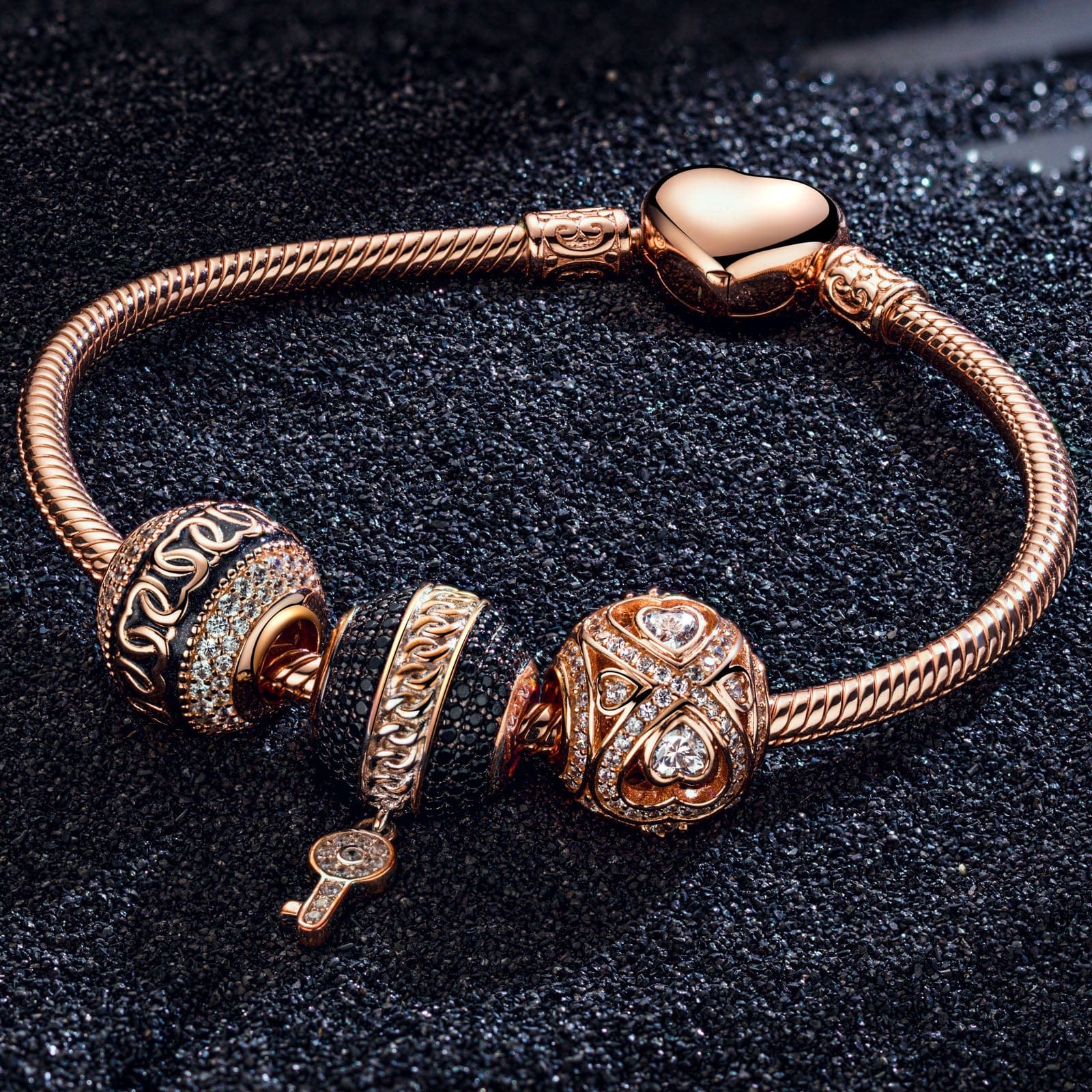 Key to Infinity Tarnish-resistant Silver Charms Bracelet Set With Enamel In Rose Gold Plated (Includes bracelet and all charms shown) - Image 3