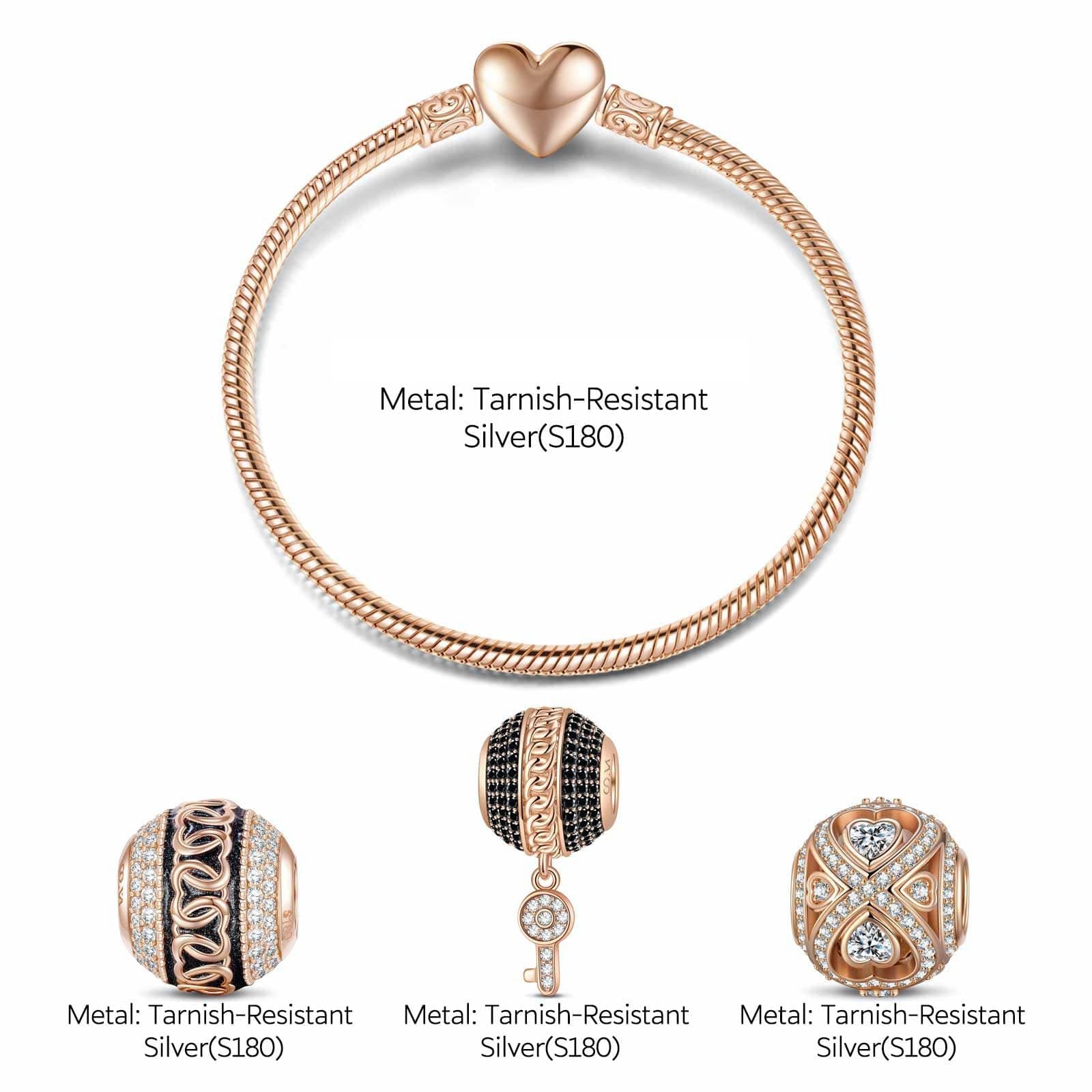 Key to Infinity Tarnish-resistant Silver Charms Bracelet Set With Enamel In Rose Gold Plated (Includes bracelet and all charms shown) - Image 4