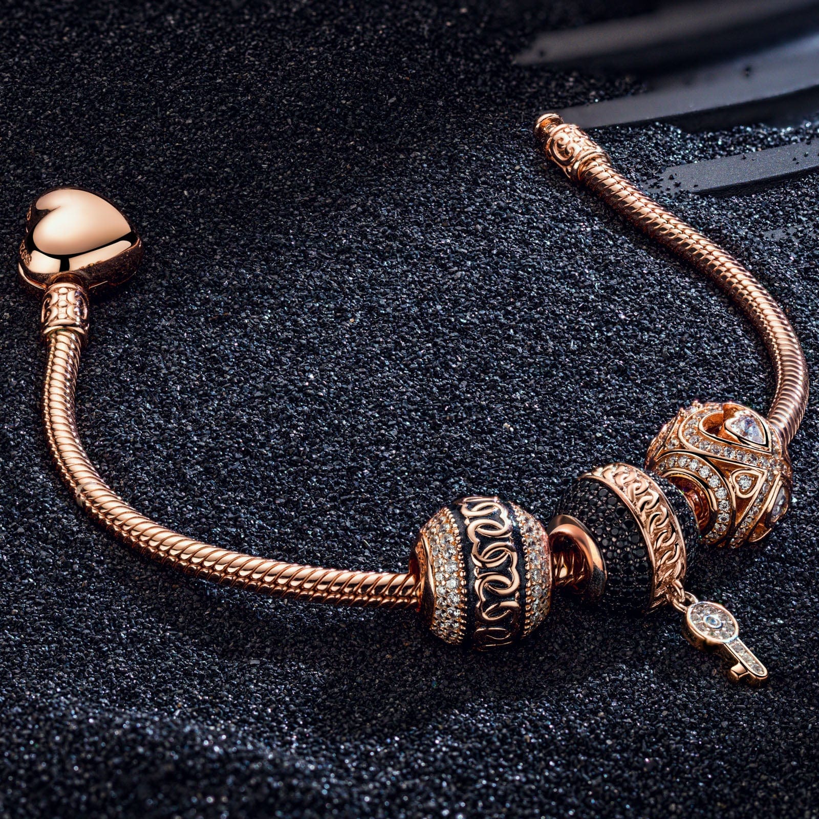 Key to Infinity Tarnish-resistant Silver Charms Bracelet Set With Enamel In Rose Gold Plated (Includes bracelet and all charms shown) - Image 5
