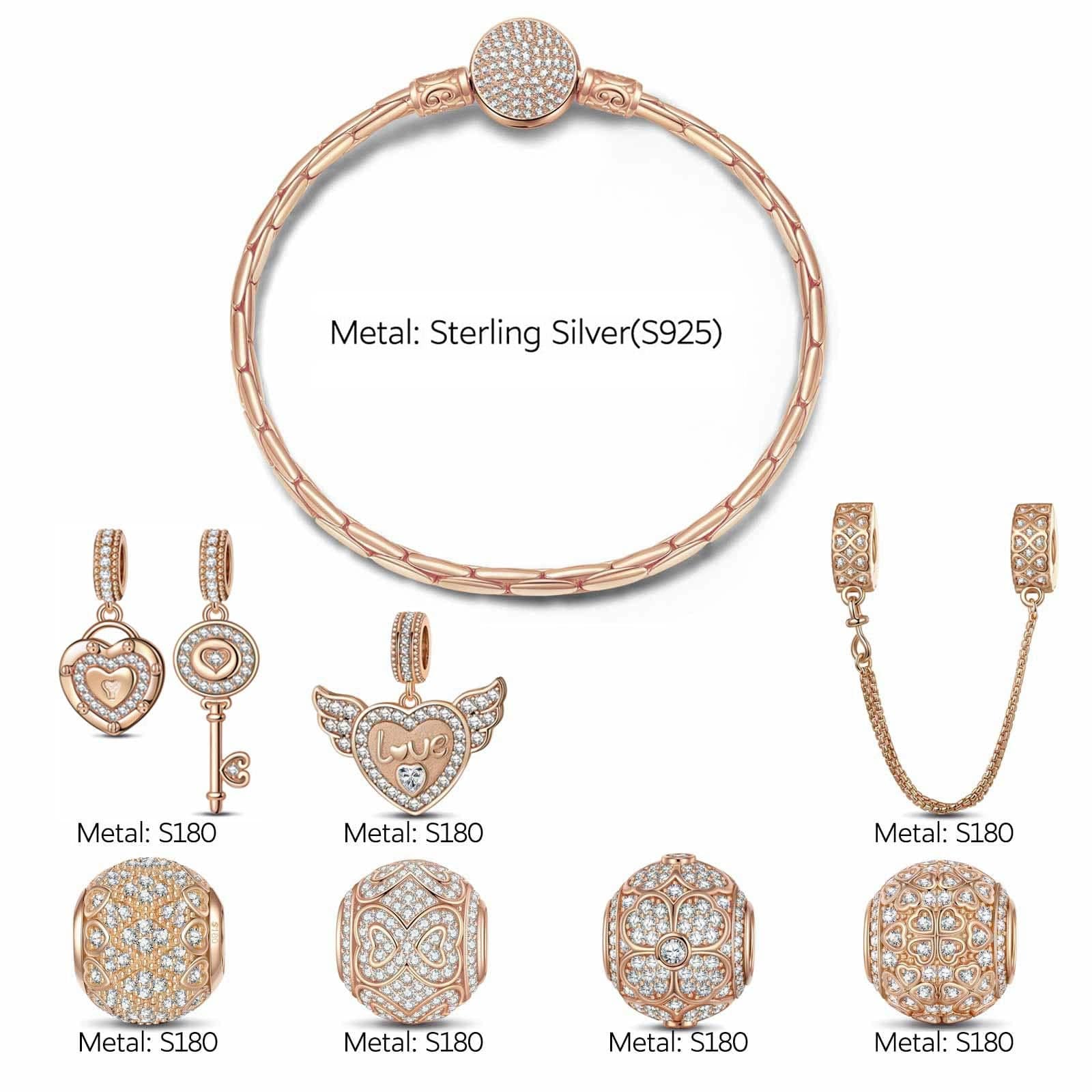 Endless Love Tarnish-resistant Silver Charms Bracelet Set In Rose Gold Plated (Includes bracelet and all charms shown) - Image 2