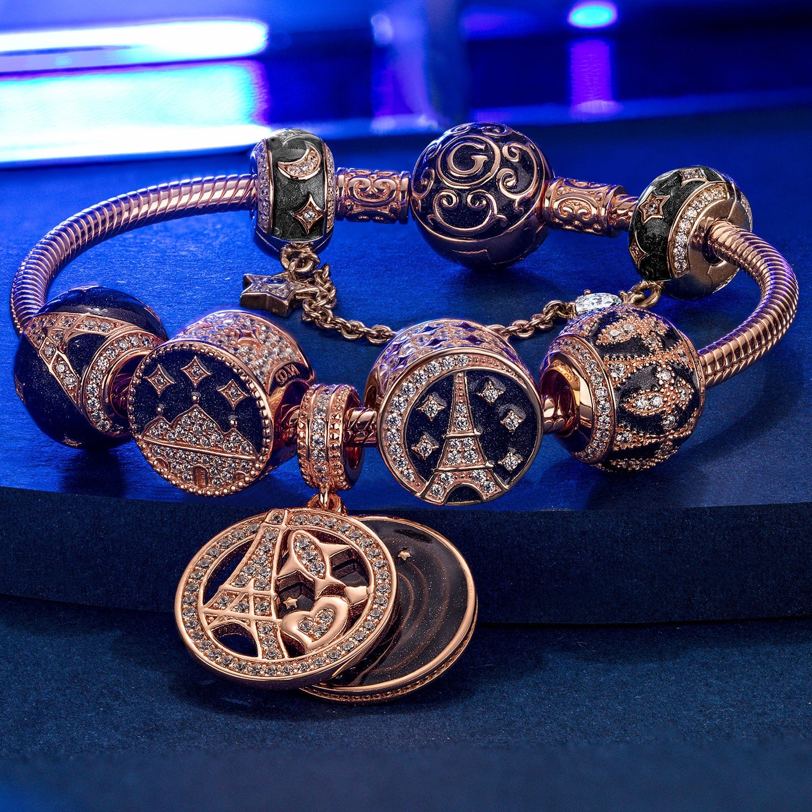 Sterling Silver Mysterious Allure Charms Bracelet Set With Enamel In Rose Gold Plated (Includes bracelet and all charms shown) - Image 3