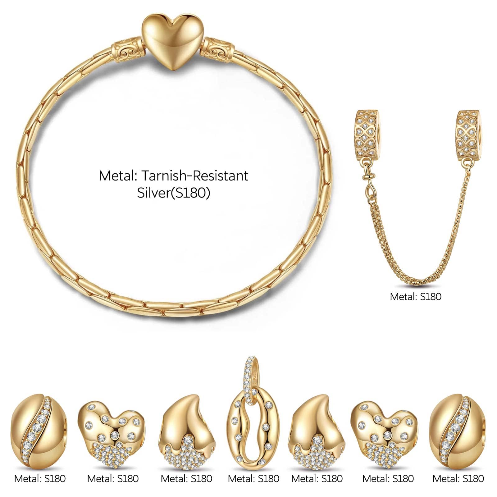 Parisian Pause Tarnish-resistant Silver Charms Bracelet Set In 14K Gold Plated (Includes bracelet and all charms shown) - Image 2
