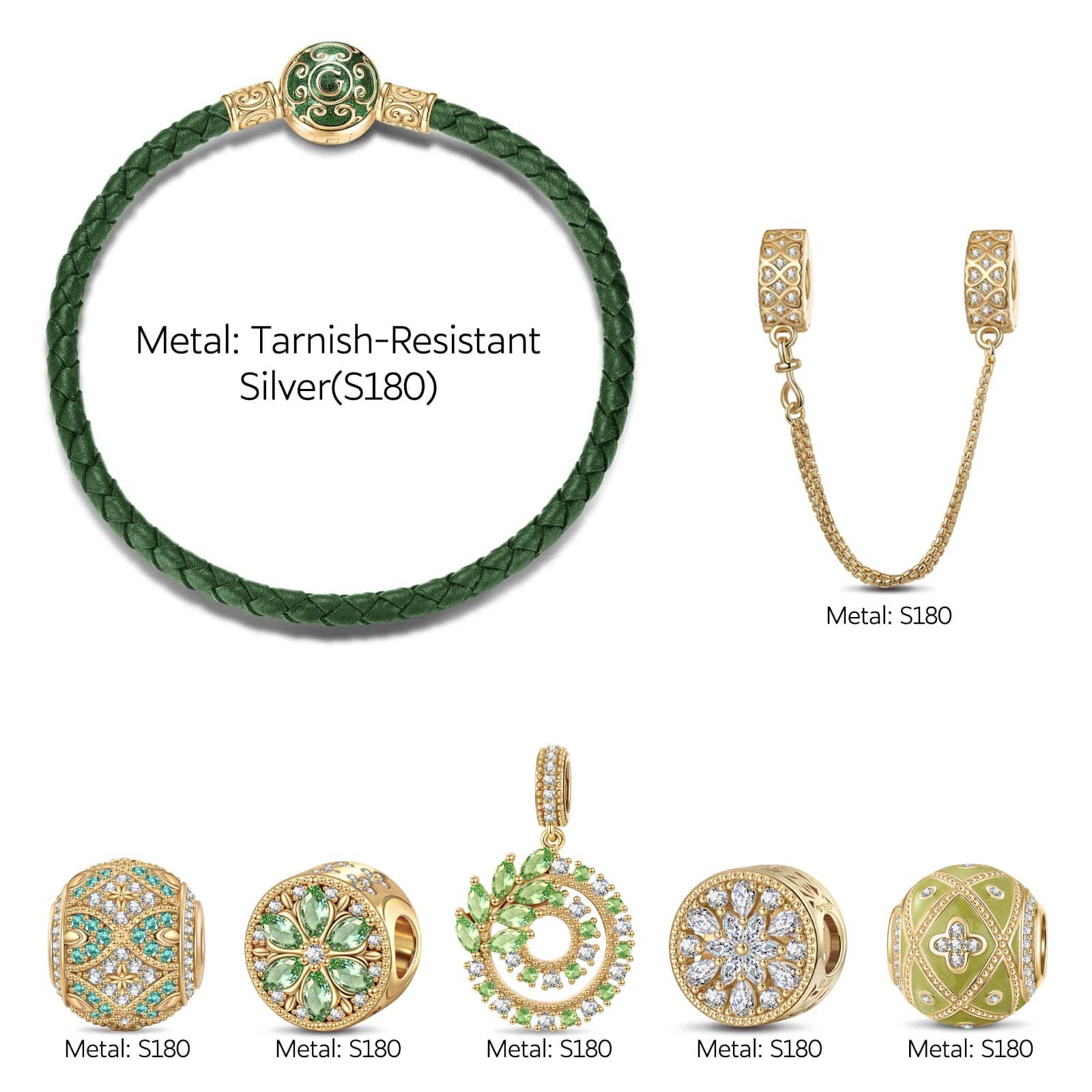 Enchanted Forest Glow Leather Bracelet with Tarnish-Resistant Silver Accents and Charms (Includes bracelet and all charms shown) - Image 3