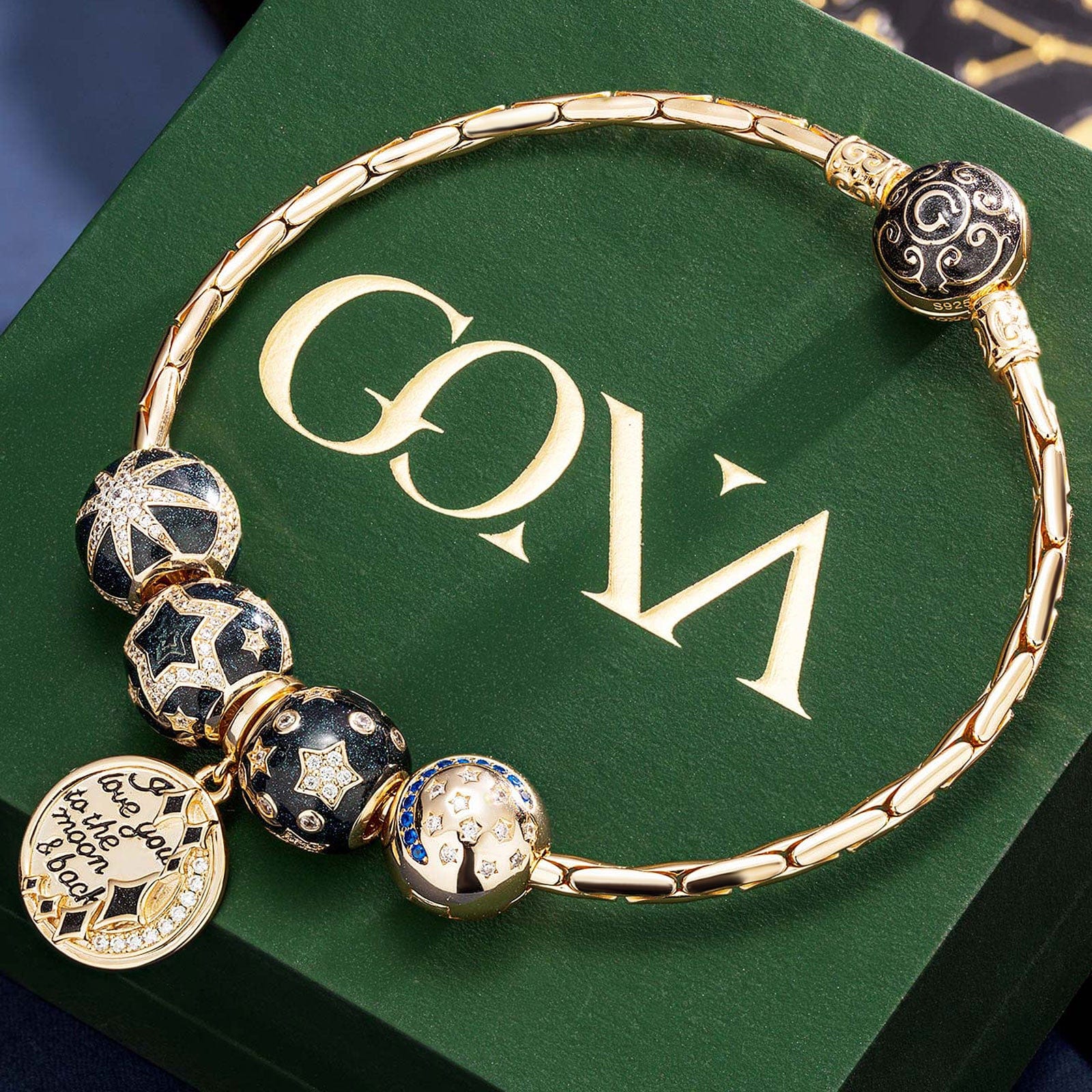 Sterling Silver Starry Night Charms Bracelet Set With Enamel In 14K Gold Plated (Includes bracelet and all charms shown) - Image 4