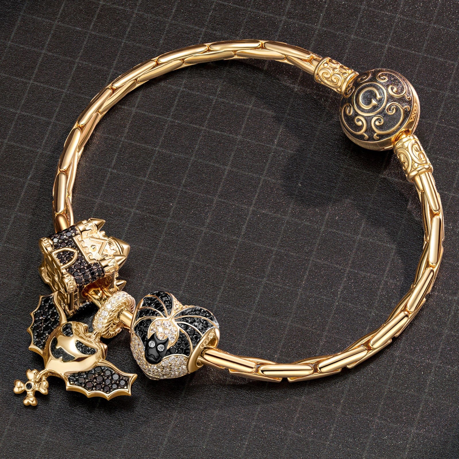 Sterling Silver Vampire Castle Charms Bracelet Set With Enamel In 14K Gold Plated (Includes bracelet and all charms shown) - Image 3