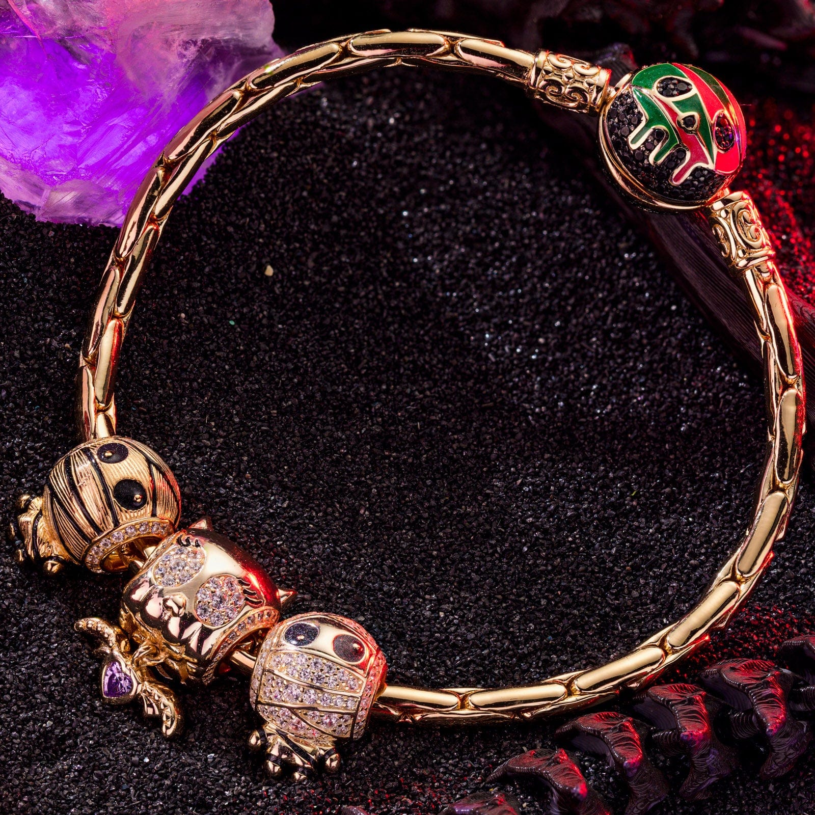 Sterling Silver Mummy Messengers Charms Bracelet Set With Enamel In 14K Gold Plated (Includes bracelet and all charms shown) - Image 3