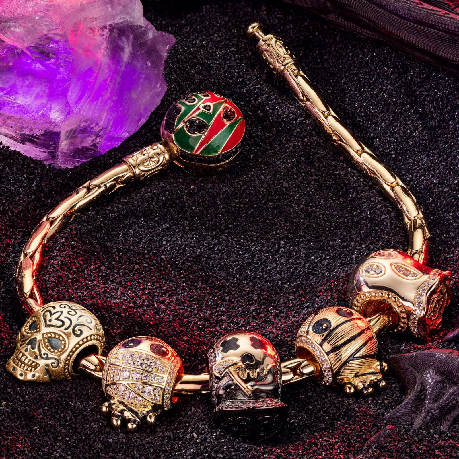 Sterling Silver The Spooky Family Charms Bracelet Set With Enamel In 14K Gold Plated (Includes bracelet and all charms shown) - Image 6