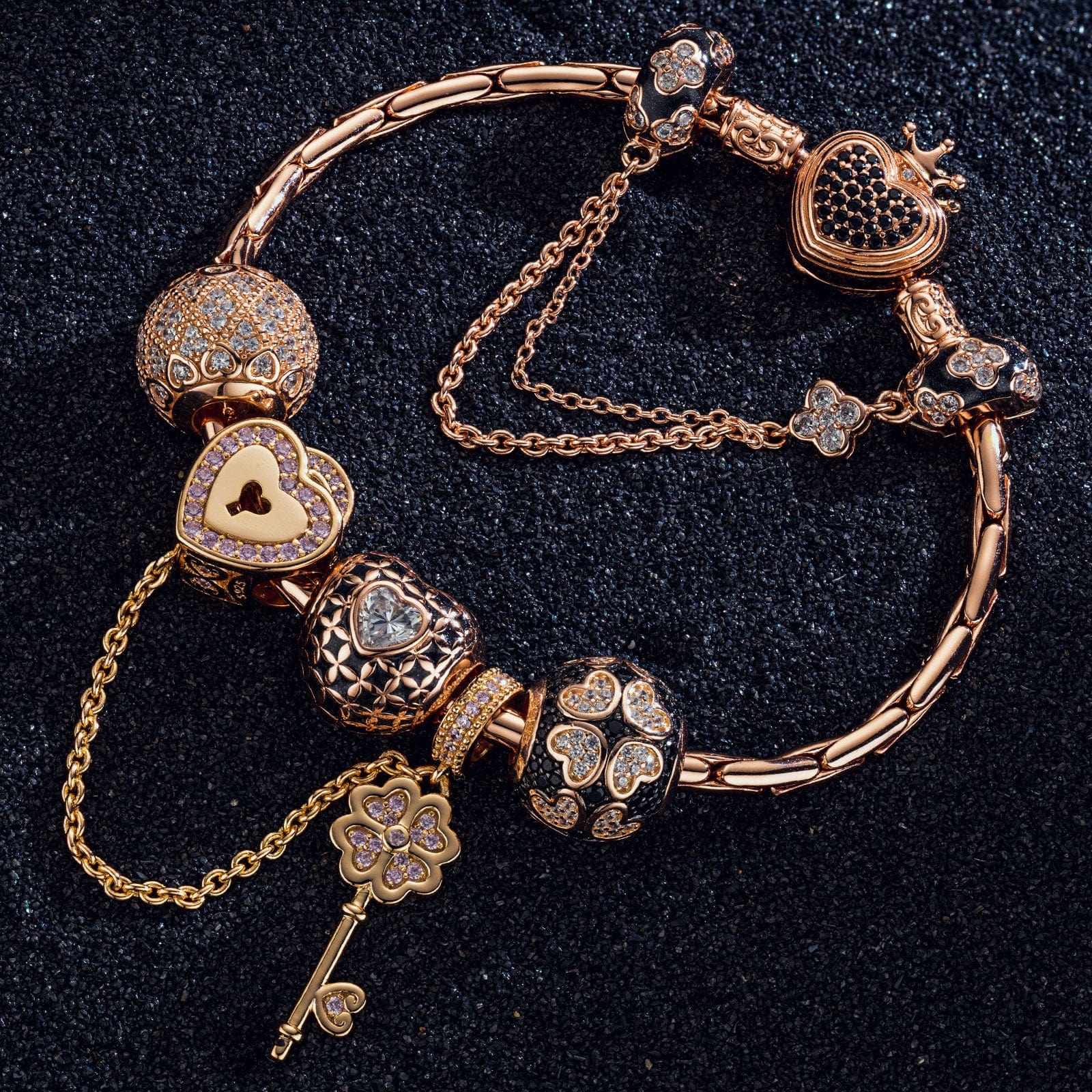 Sterling Silver Valentine's Day Charms Bracelet Set With Enamel In Rose Gold Plated (Includes bracelet and all charms shown) - Image 7