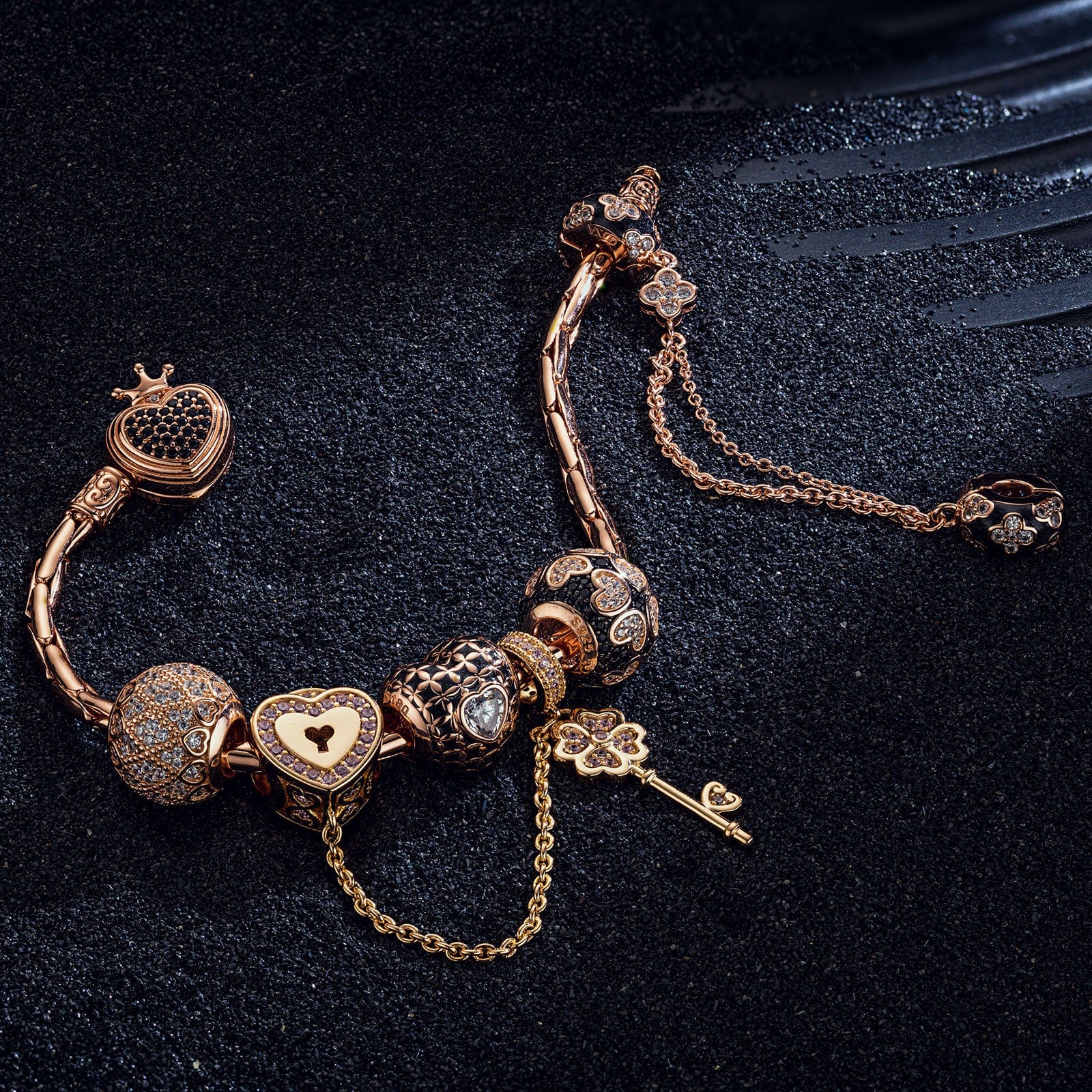Sterling Silver Valentine's Day Charms Bracelet Set With Enamel In Rose Gold Plated (Includes bracelet and all charms shown) - Image 8