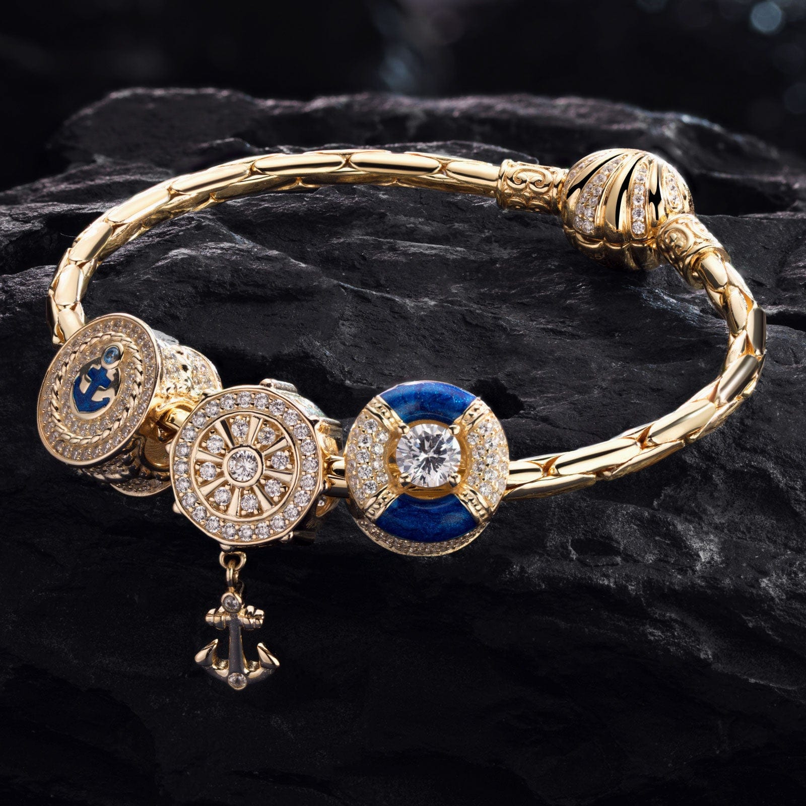 Sterling Silver The captain And His Sailors Charms Bracelet Set With Enamel In 14K Gold Plated (Includes bracelet and all charms shown) - Image 3
