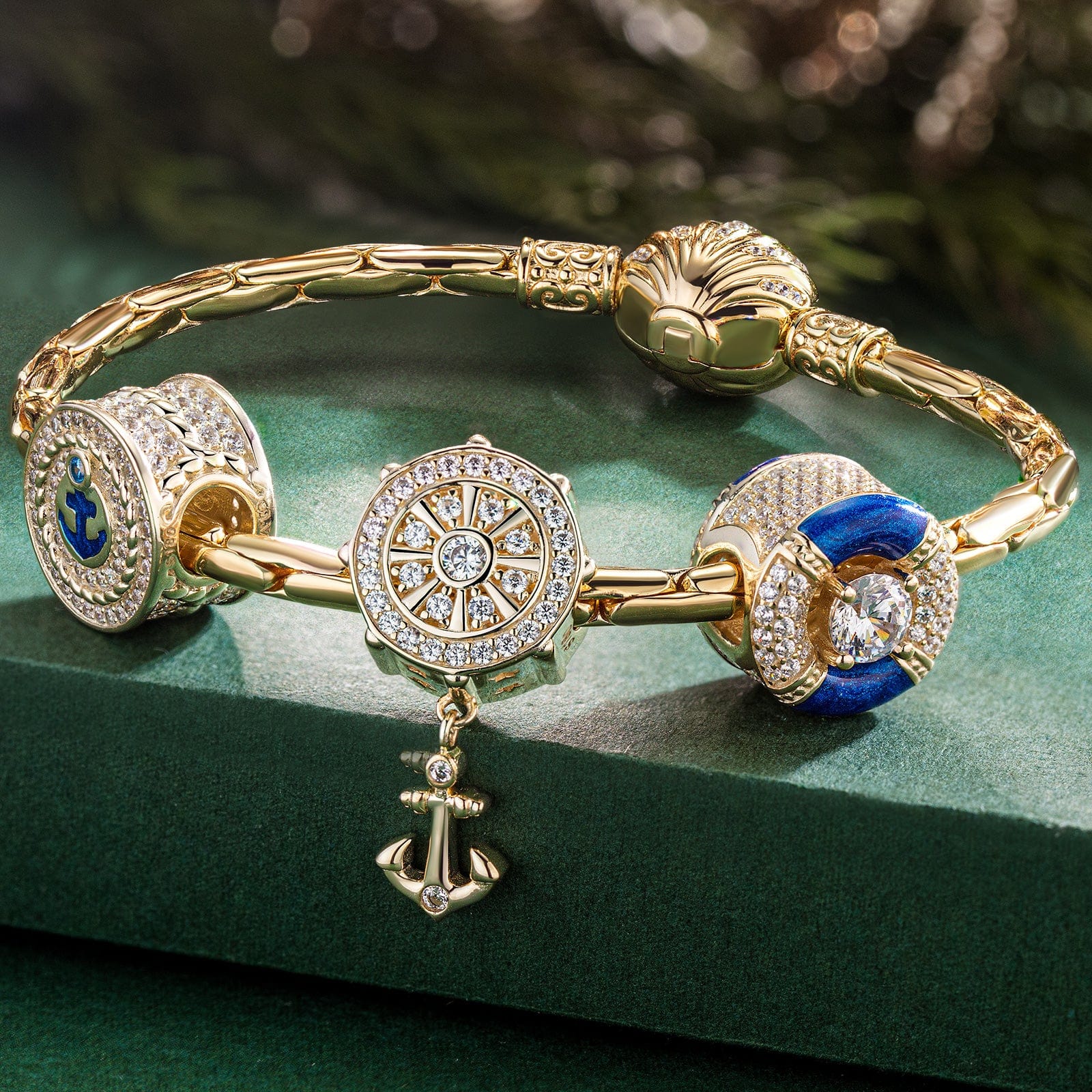 Sterling Silver The captain And His Sailors Charms Bracelet Set With Enamel In 14K Gold Plated (Includes bracelet and all charms shown) - Image 4