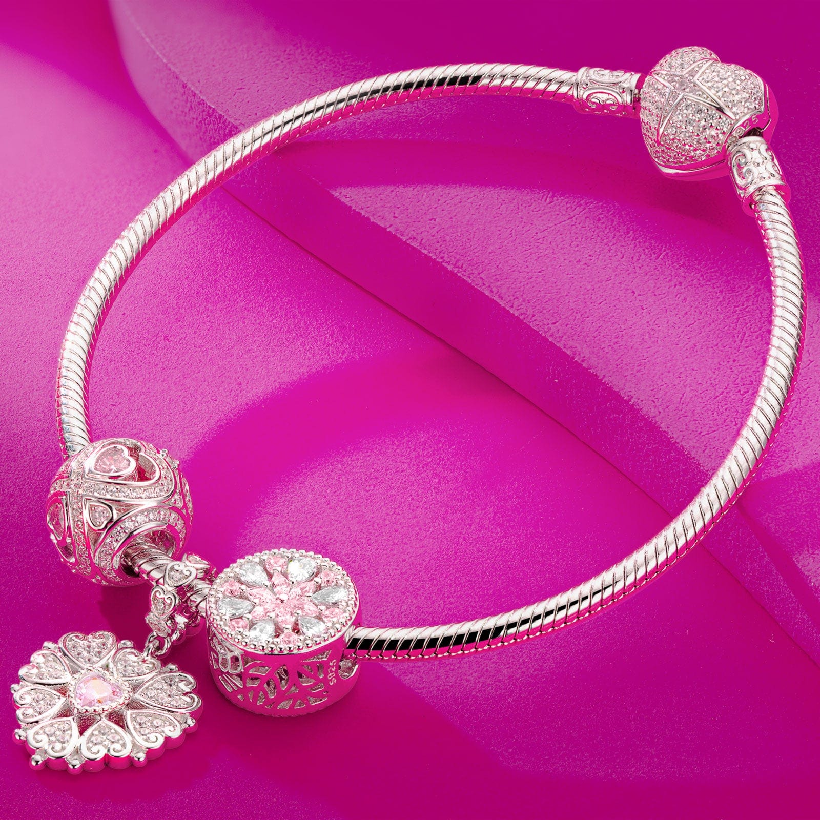 Sterling Silver Dream Crystals Charms Bracelet Set With Enamel In White Gold Plated (Includes bracelet and all charms shown) - Image 4