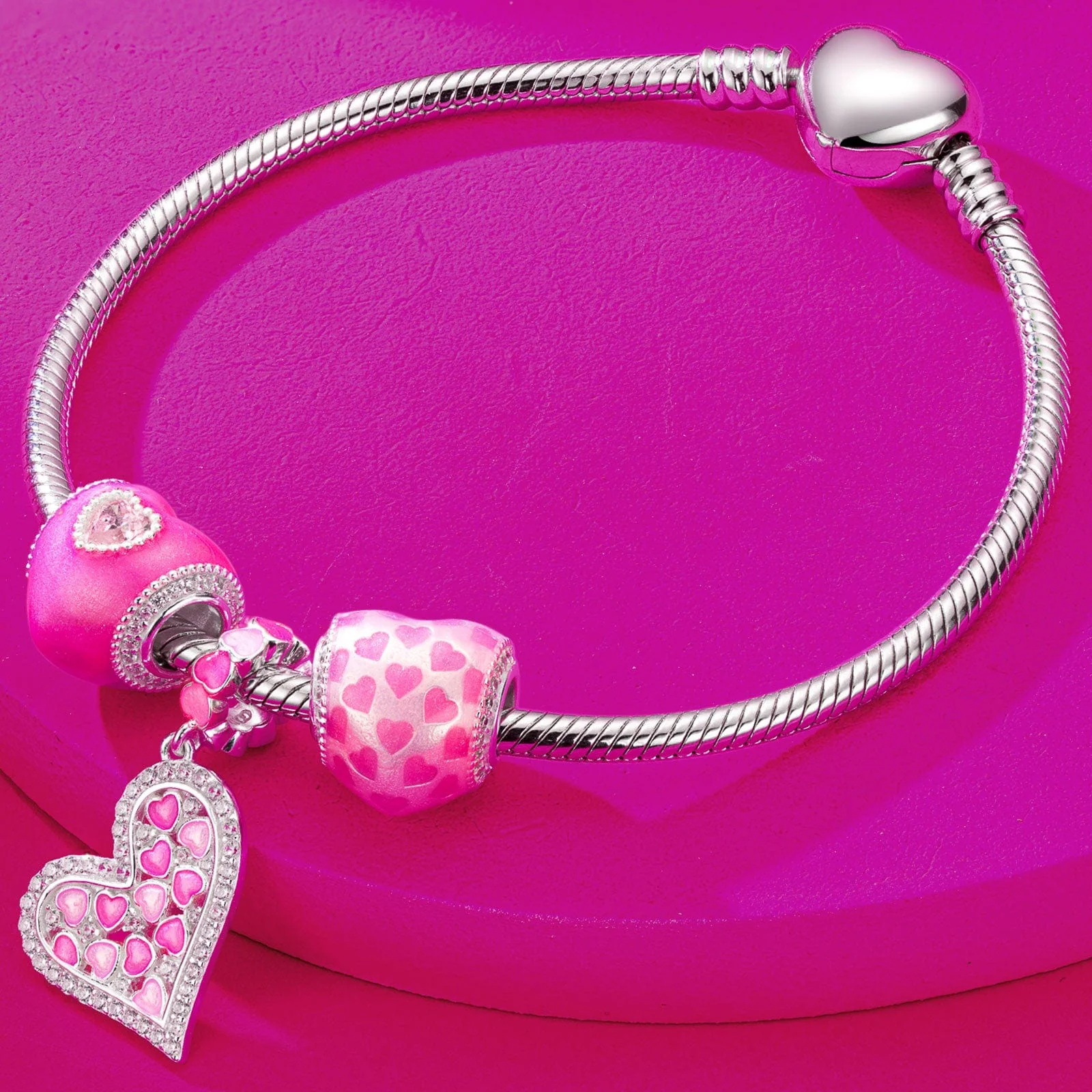 Sterling Silver I Love Barbie Charms Bracelet Set With Enamel In White Gold Plated (Includes bracelet and all charms shown) - Image 2