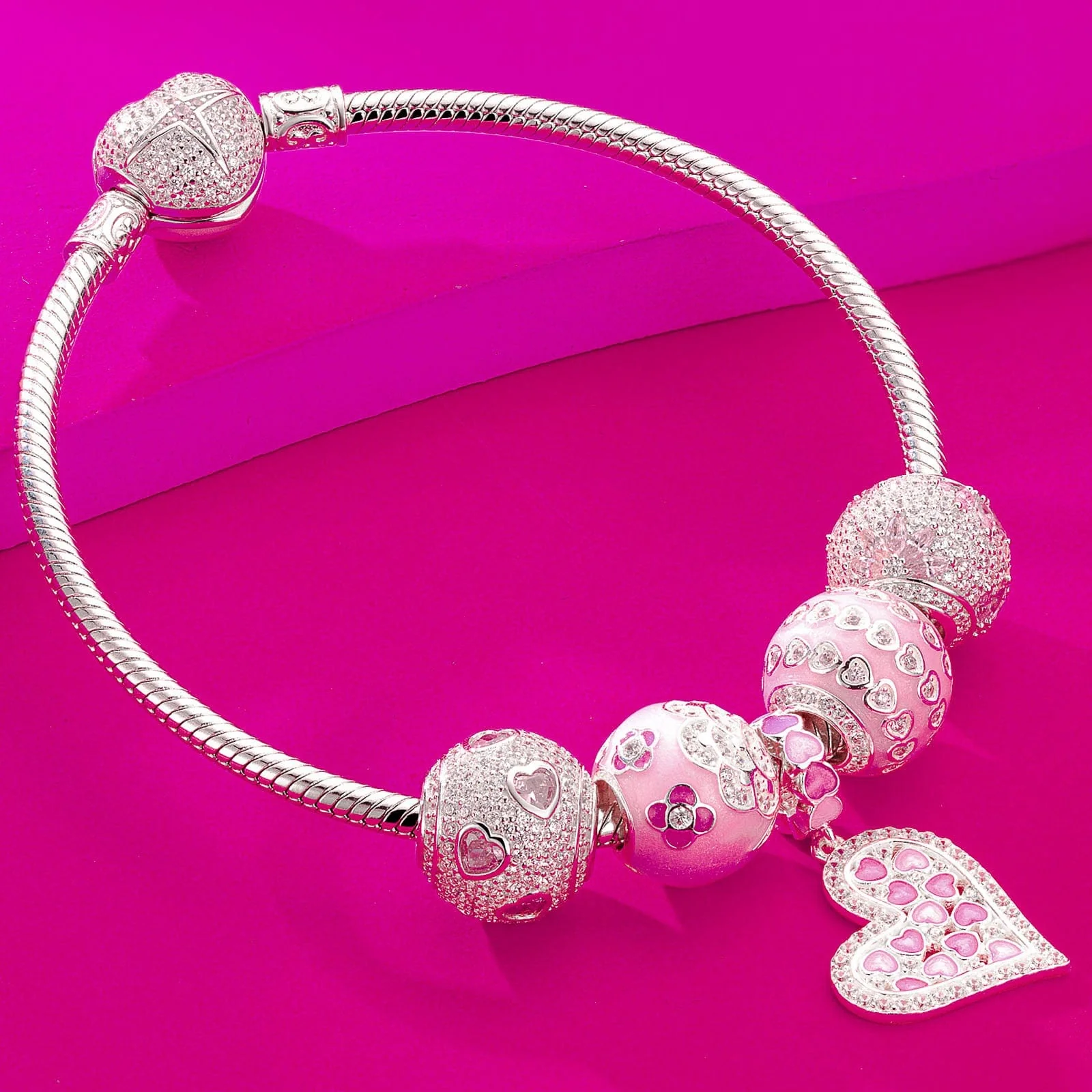 Sterling Silver Pink Girlish Charms Bracelet Set With Enamel In White Gold Plated (Includes bracelet and all charms shown) - Image 3
