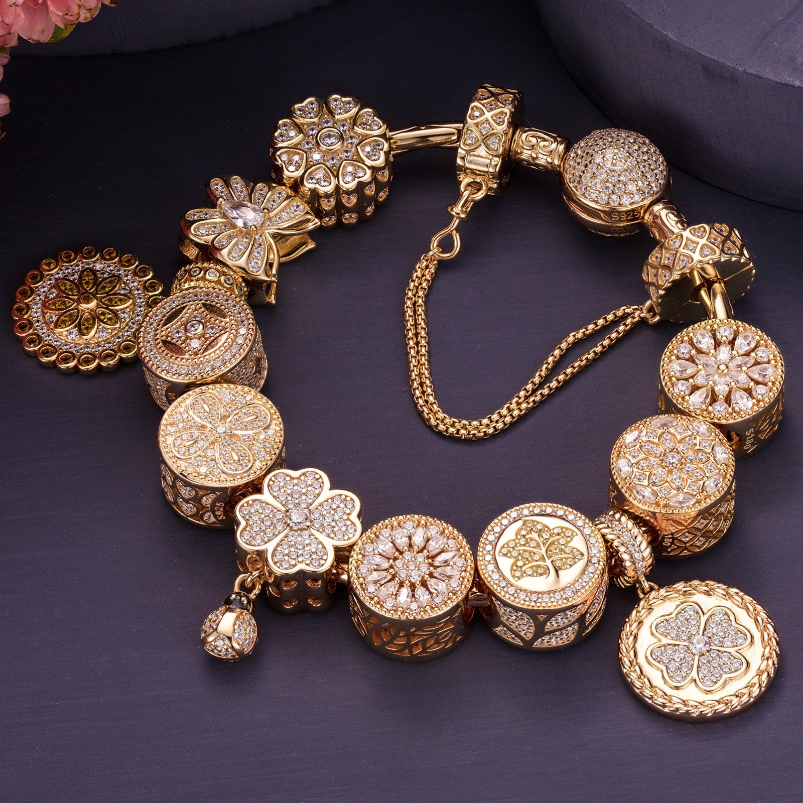 Sterling Silver The Garden Adventure Charms Bracelet Set With Enamel In 14K Gold Plated (Includes bracelet and all charms shown) - Image 7