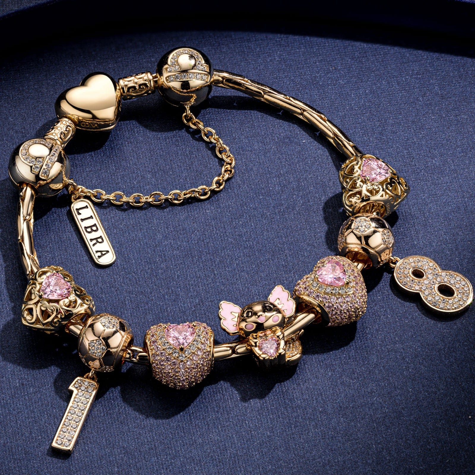 Sterling Silver Lovely Axolotl October Birthstone Charms Bracelet Set With Enamel In 14K Gold Plated (Includes bracelet and all charms shown) - Image 2