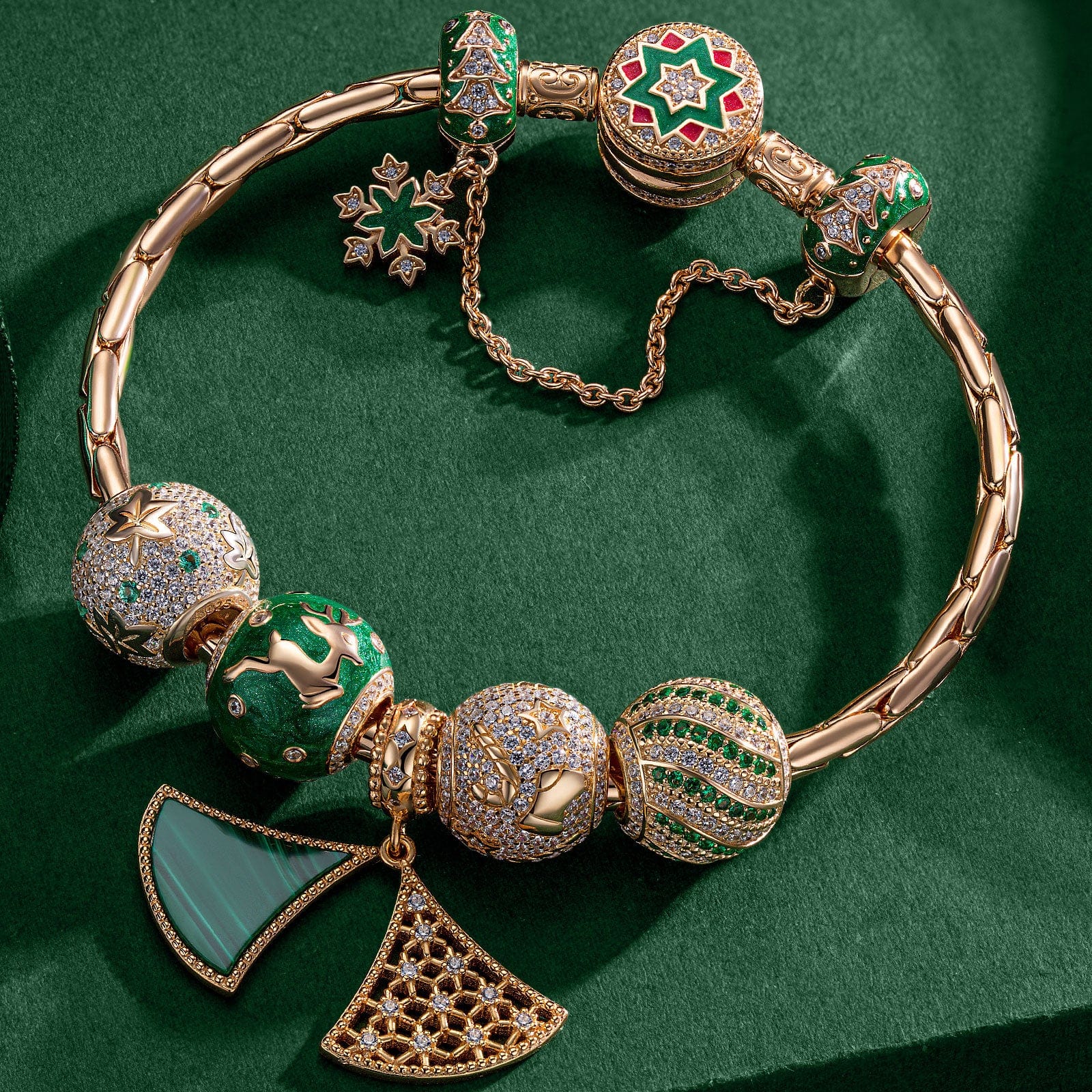 Christmas Sale Limited Special - Sterling Silver Snowflakes and Reindeer Charms Bracelet Set With Enamel In 14K Gold Plated (Includes bracelet and all charms shown) - Image 5