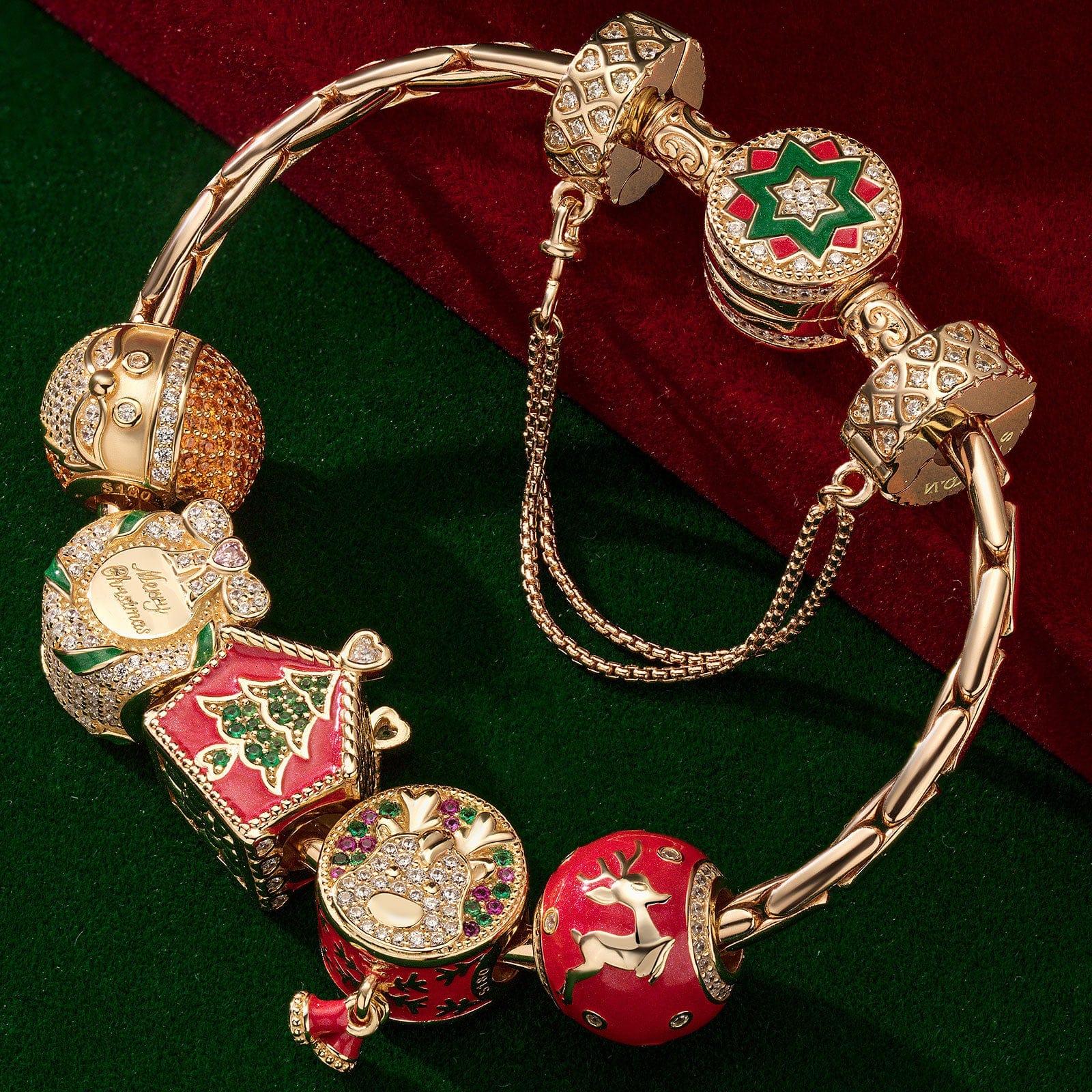 Sterling Silver Santa's Workshop Charms Bracelet Set With Enamel In 14K Gold Plated (Includes bracelet and all charms shown) - Image 3