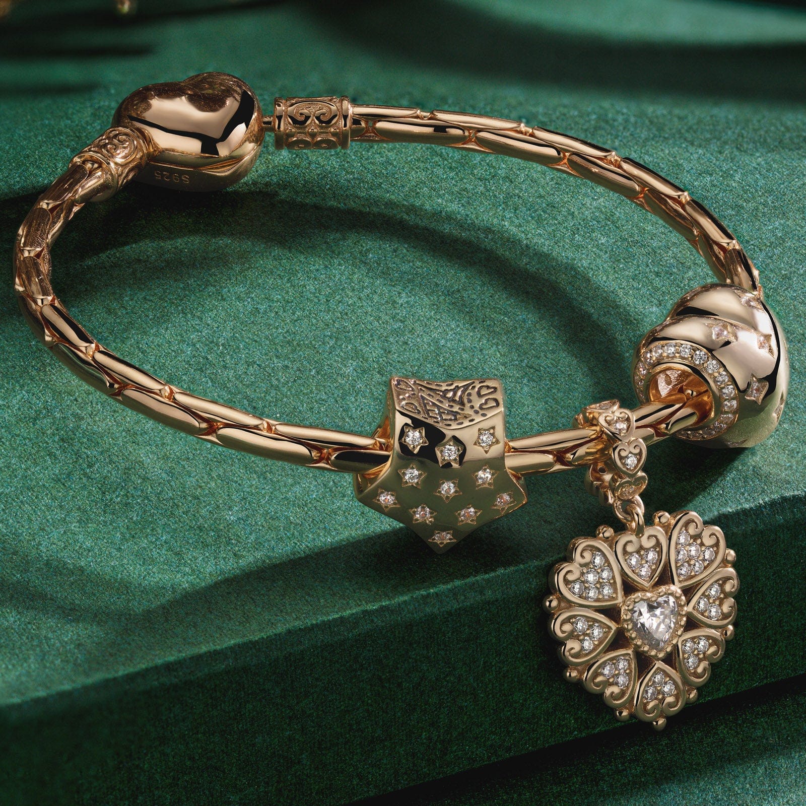 Sterling Silver Starlight Love Charms Bracelet Set In 14K Gold Plated (Includes bracelet and all charms shown) - Image 3