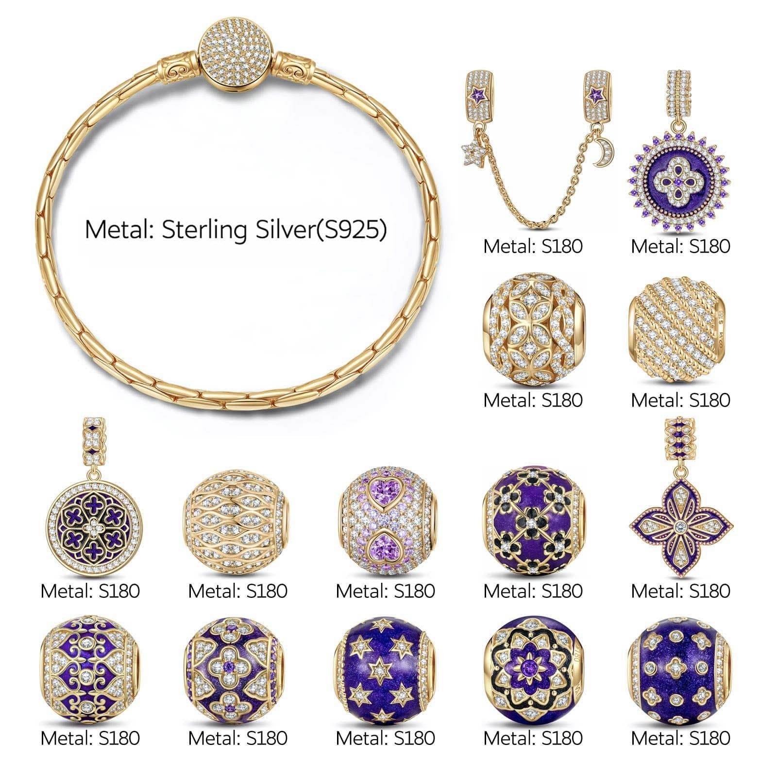 [💥As @mygreatchallenge's Pick] Sterling Silver Violet Dreamland Charms Bracelet Set With Enamel In 14K Gold Plated (Includes bracelet and all charms shown) - Image 2
