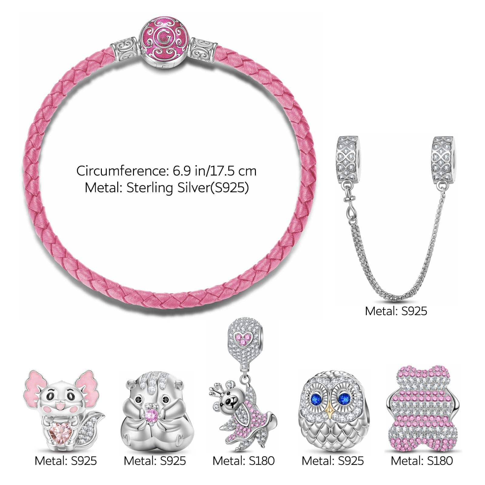 Sterling Silver Cheerful Critter Animals Charms Bracelet Set With Enamel In White Gold Plated (Includes bracelet and all charms shown) - Image 2